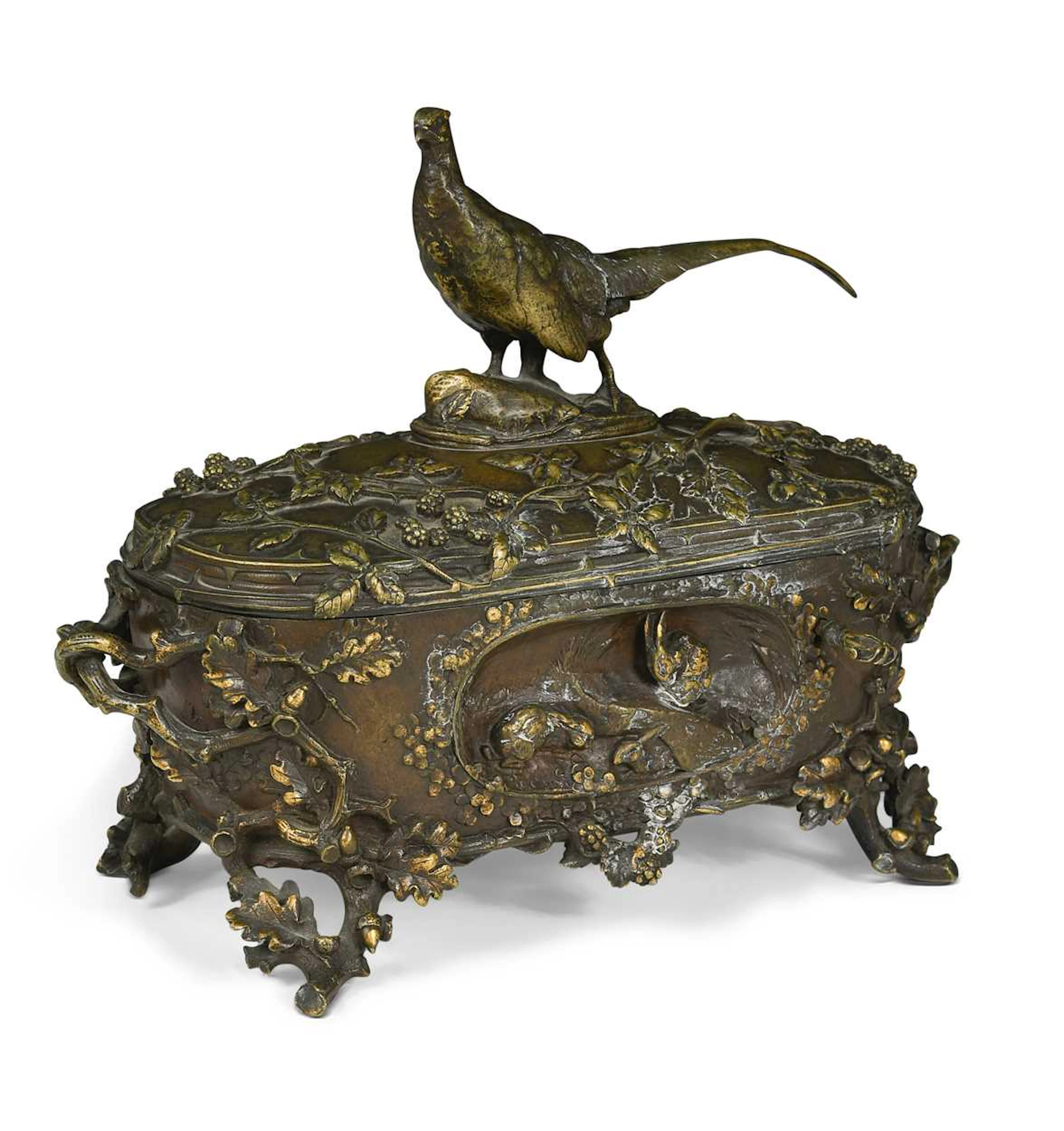 After Auguste Nicolas Cain (1821-1894), a bronze jewel casket