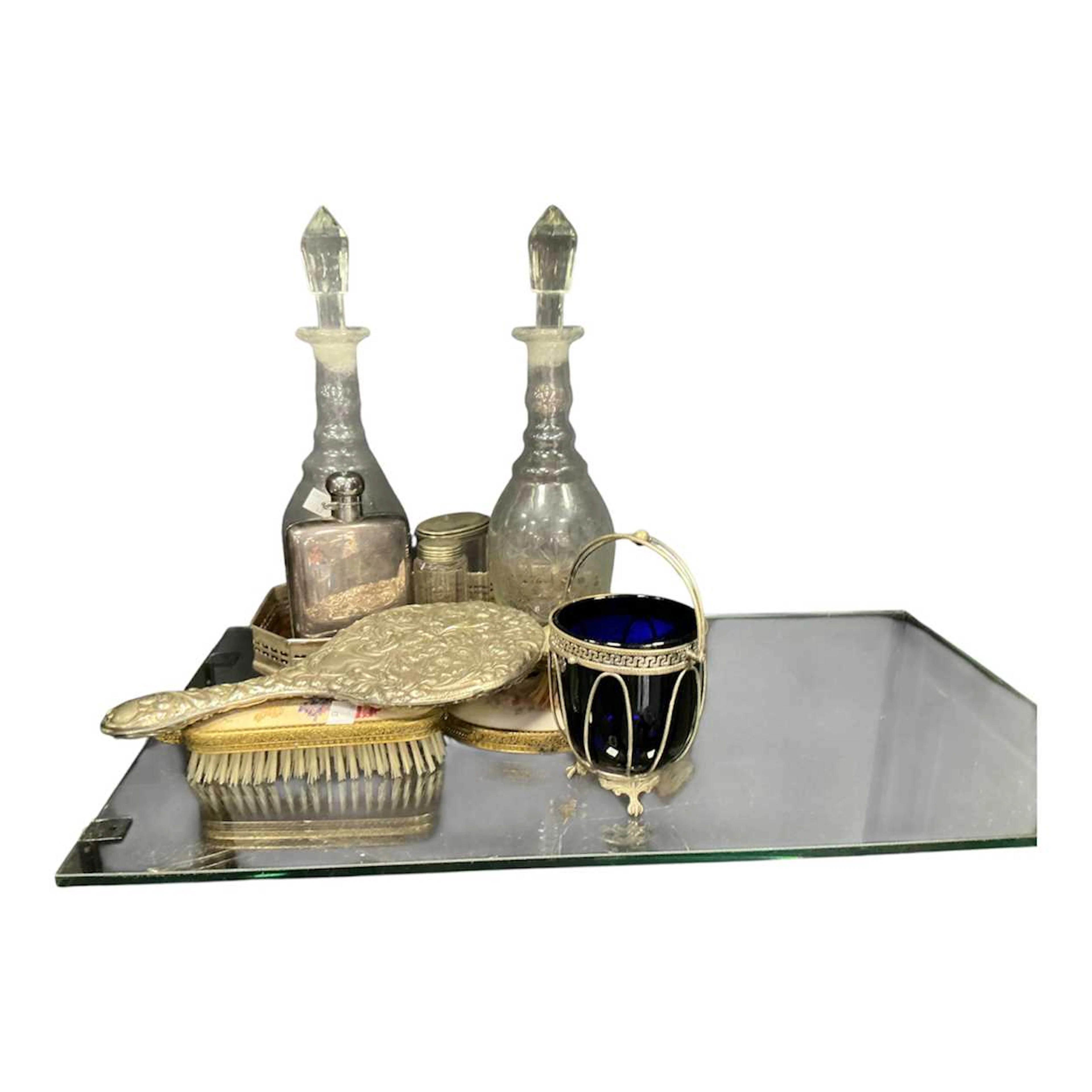 Small silver plated galleried tray with faux...