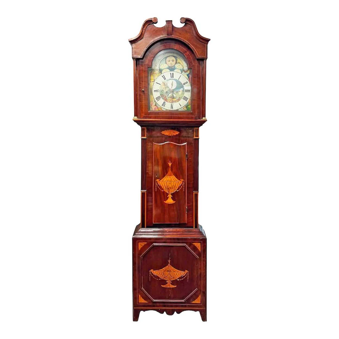An Edwardian inlaid mahogany 8-day long case clock David Jones of Liverpool