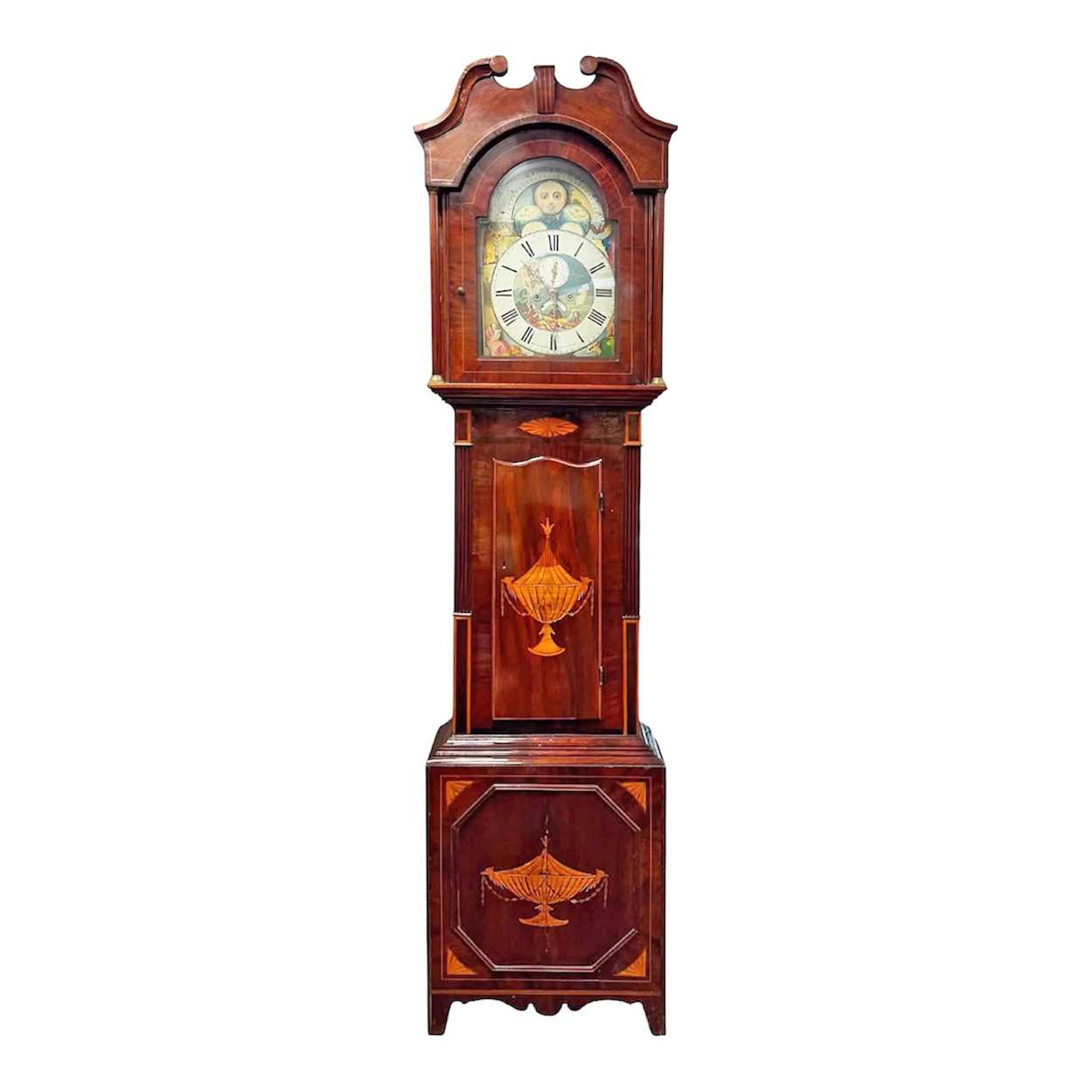 An Edwardian inlaid mahogany 8-day long case clock David Jones of Liverpool