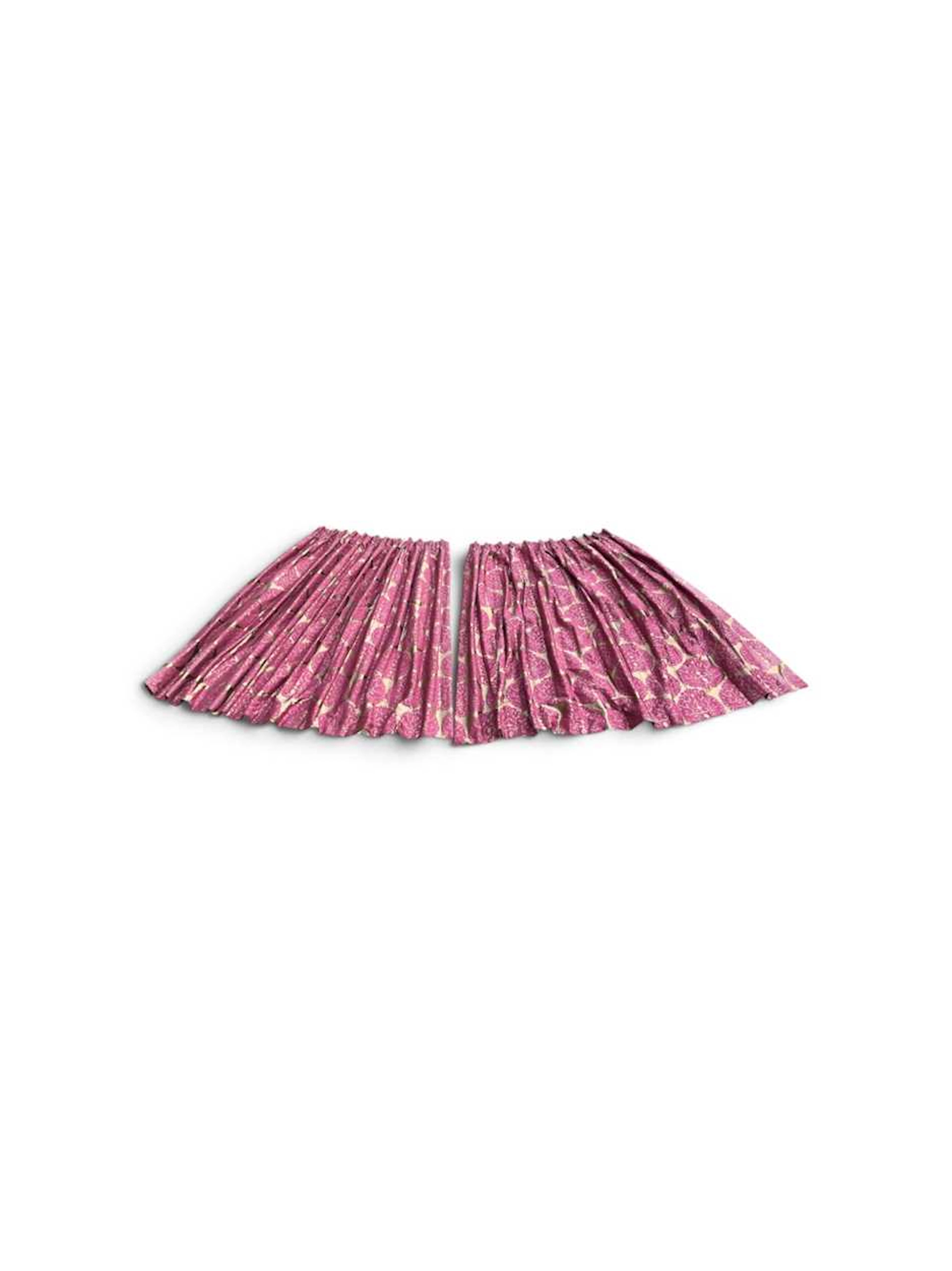 Two pairs of damask curtains in raspberry on bronze
