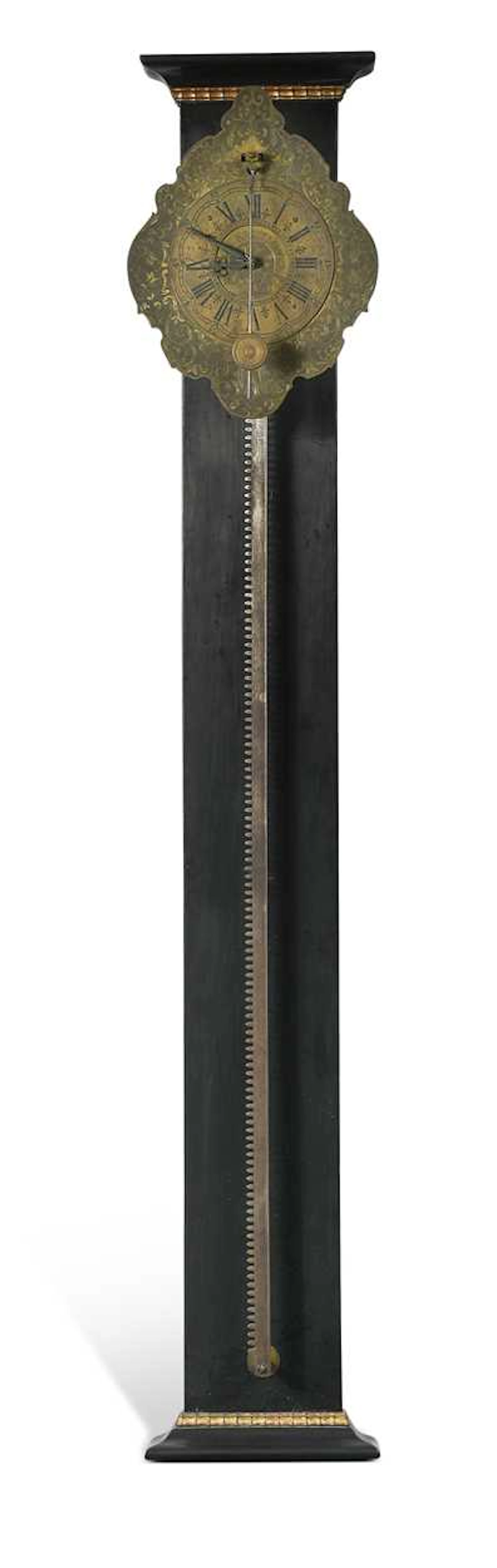 A German ebonised and gilt brass gravity rack timepiece signed Elias