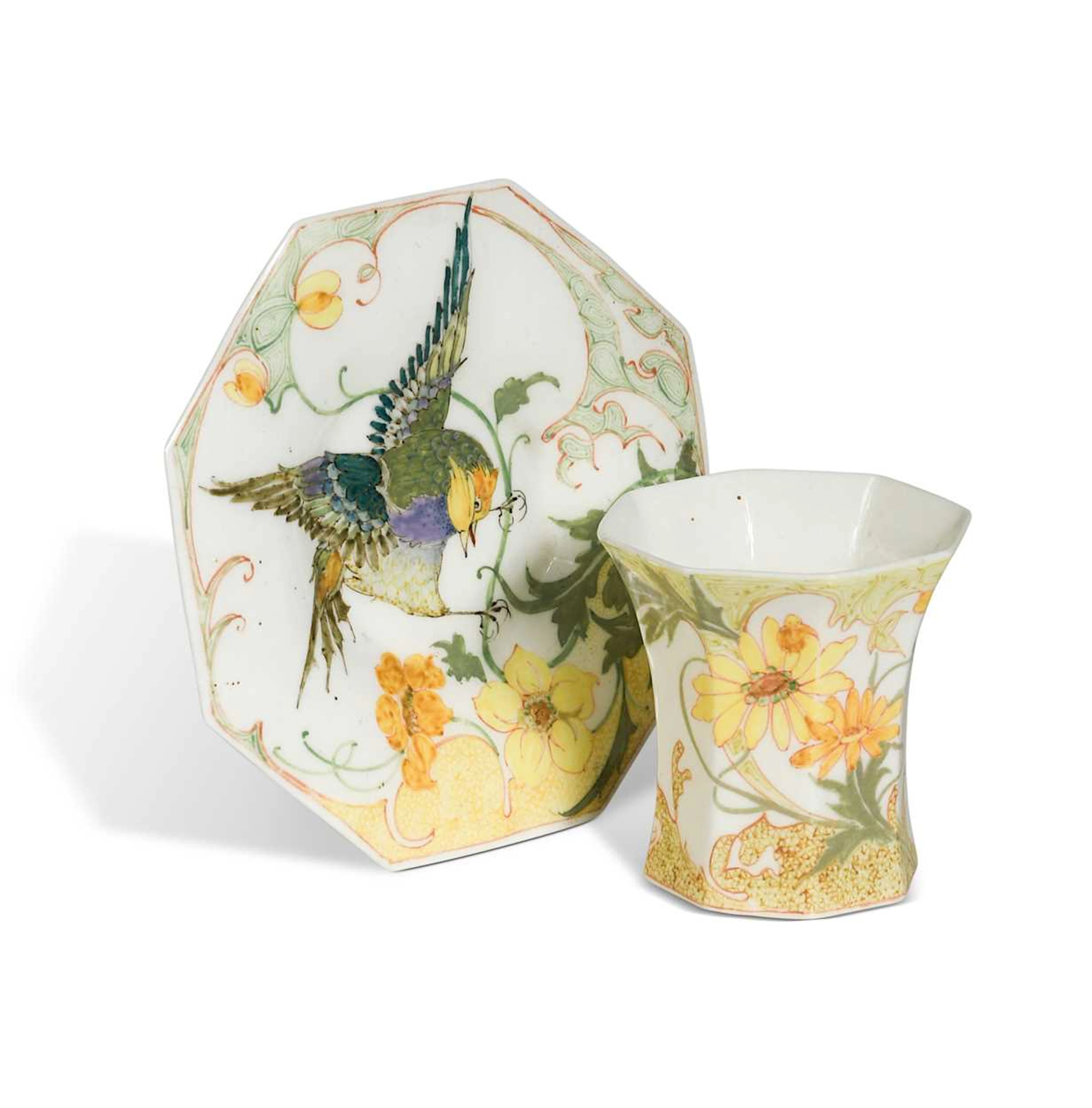 A Rozenburg Art Nouveau eggshell porcelain cup and saucer, circa 1914