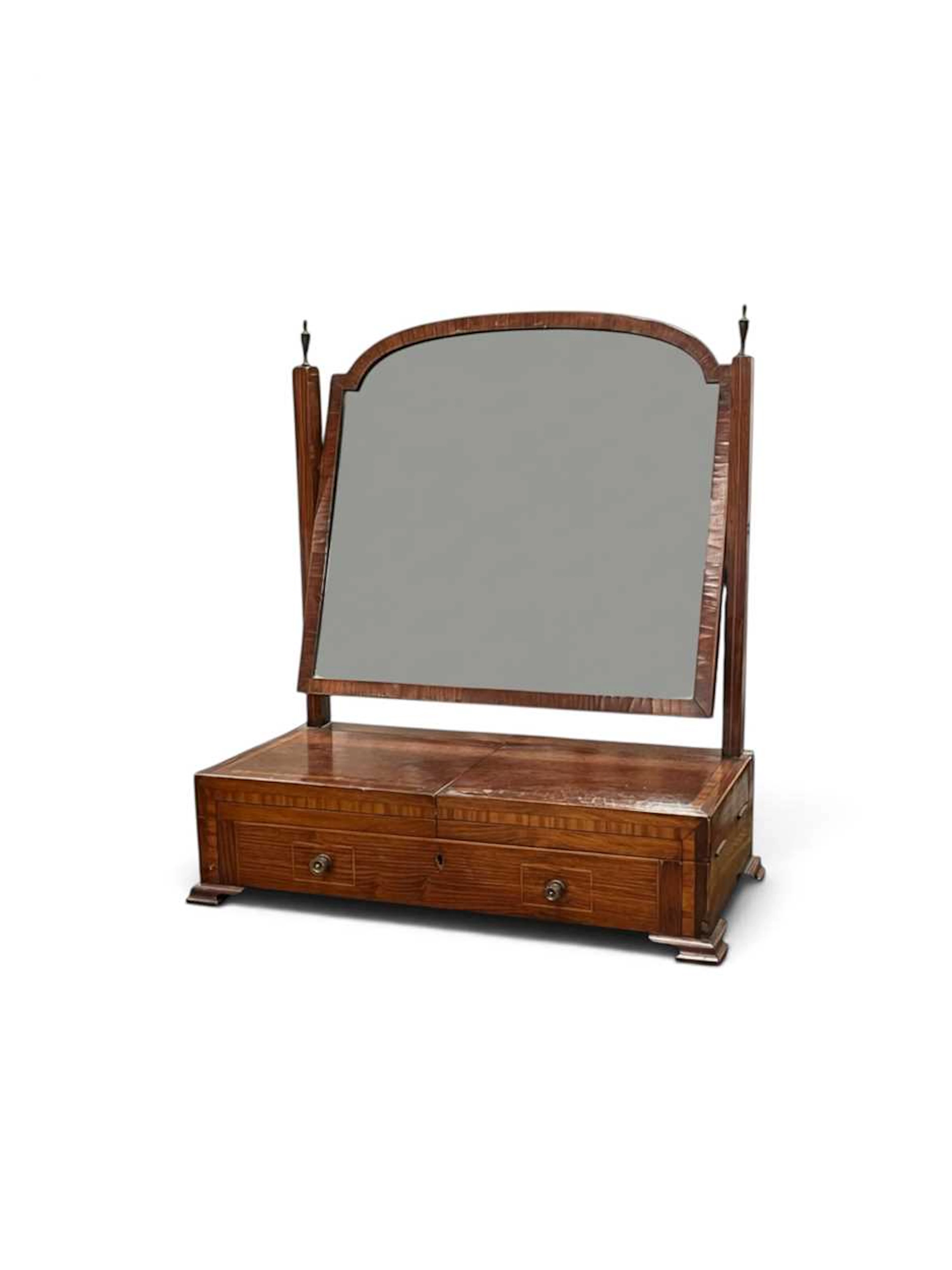George III kingwood and satinwood dressing mirror
