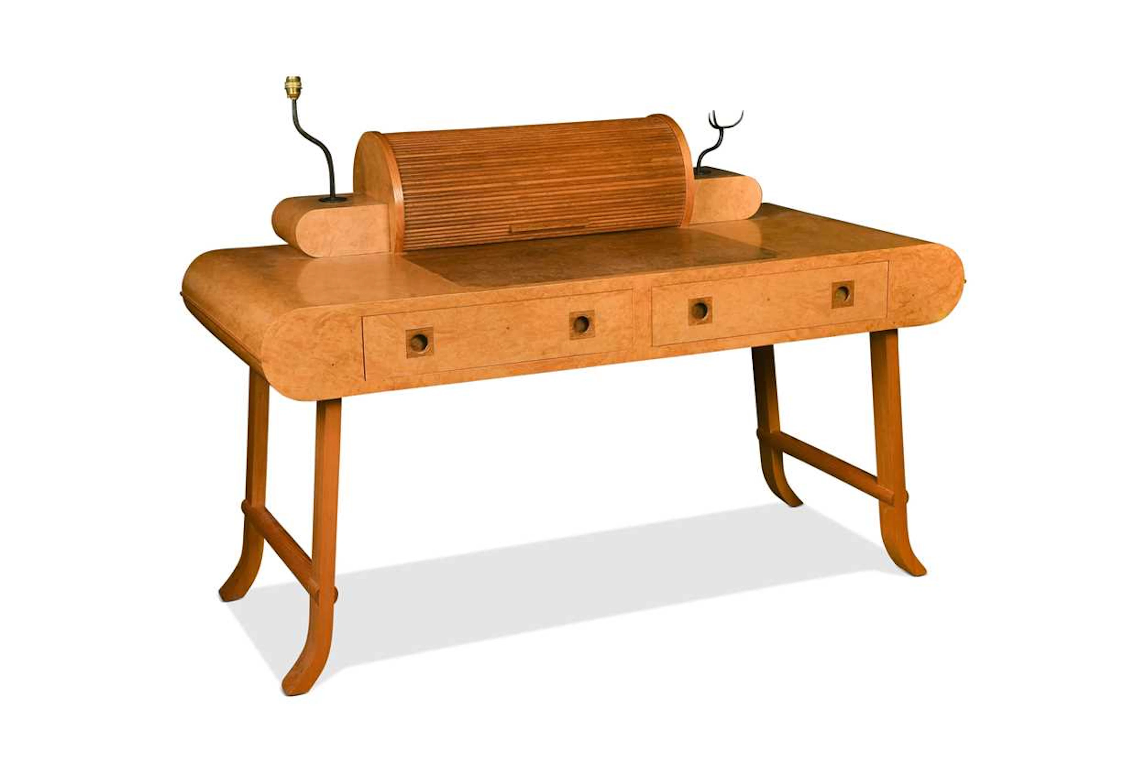 Cadman Furniture, a birds-eye maple and burr walnut bespoke desk or
