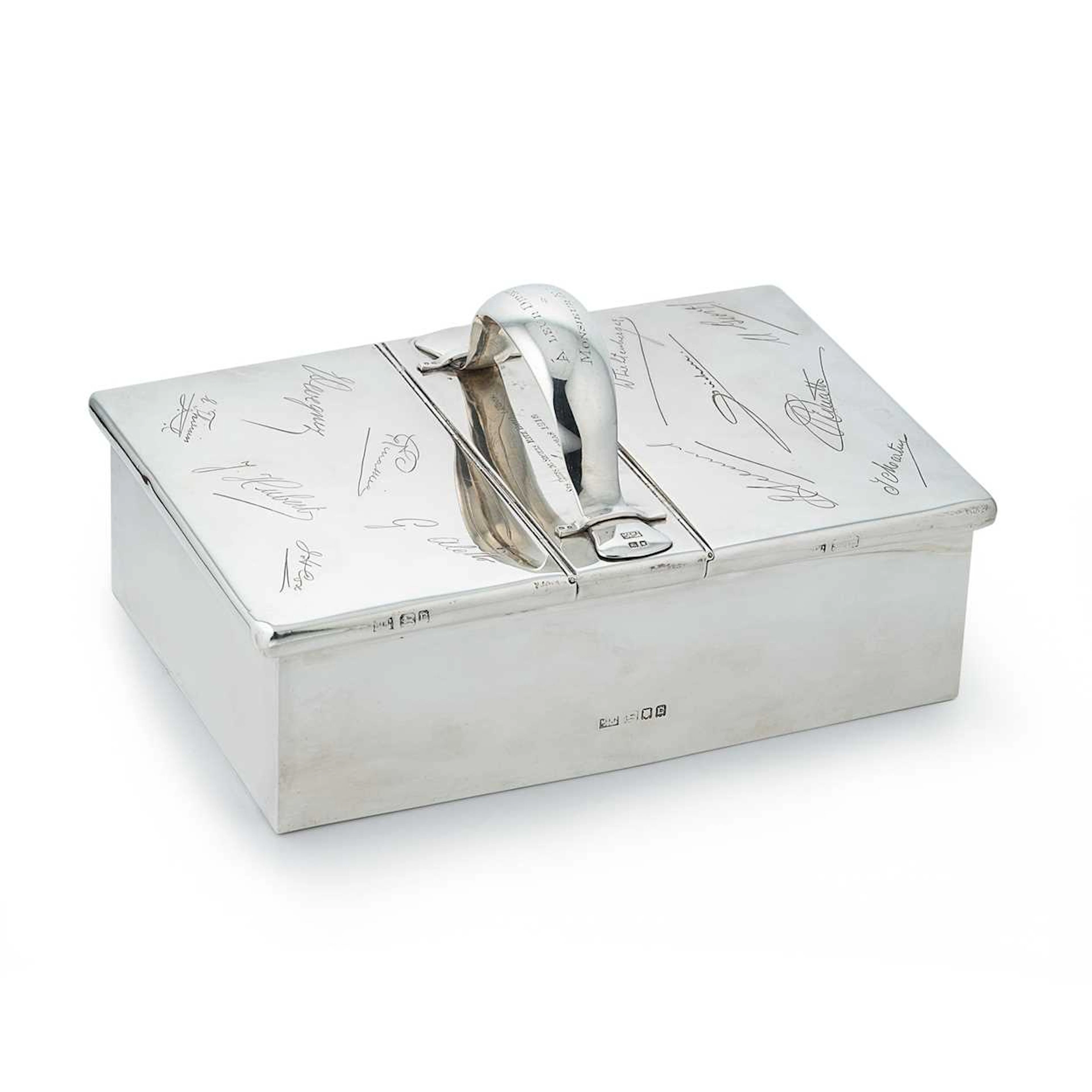 A George V silver table cigar box