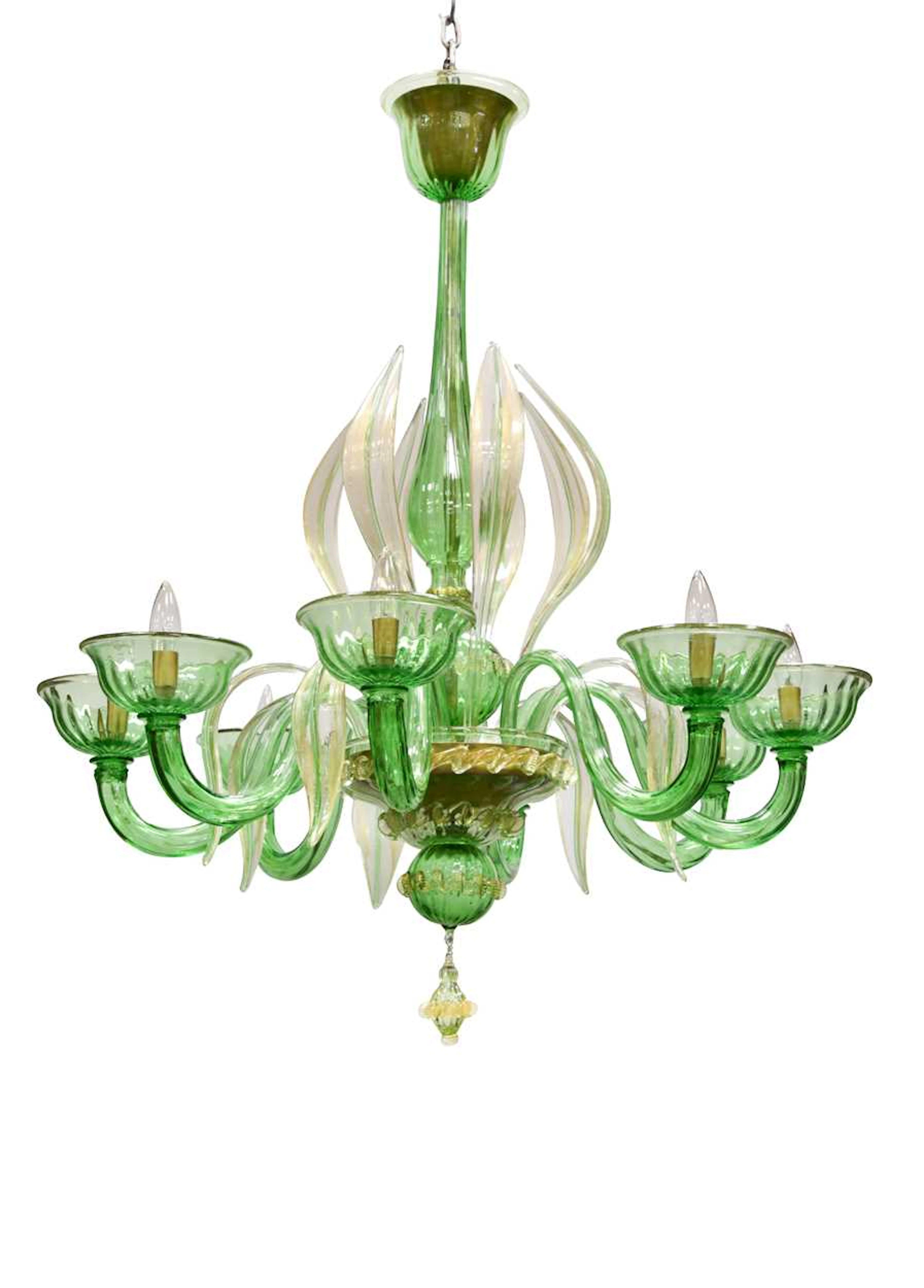 A Murano green glass chandelier, mid-20th century