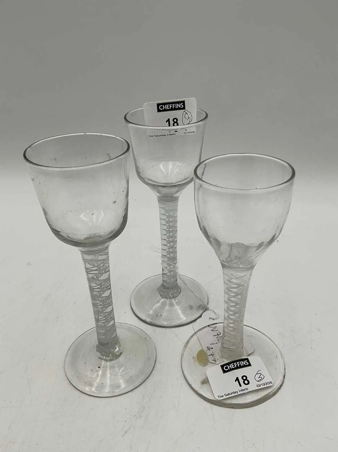 Three George III air twist wine glasses 15