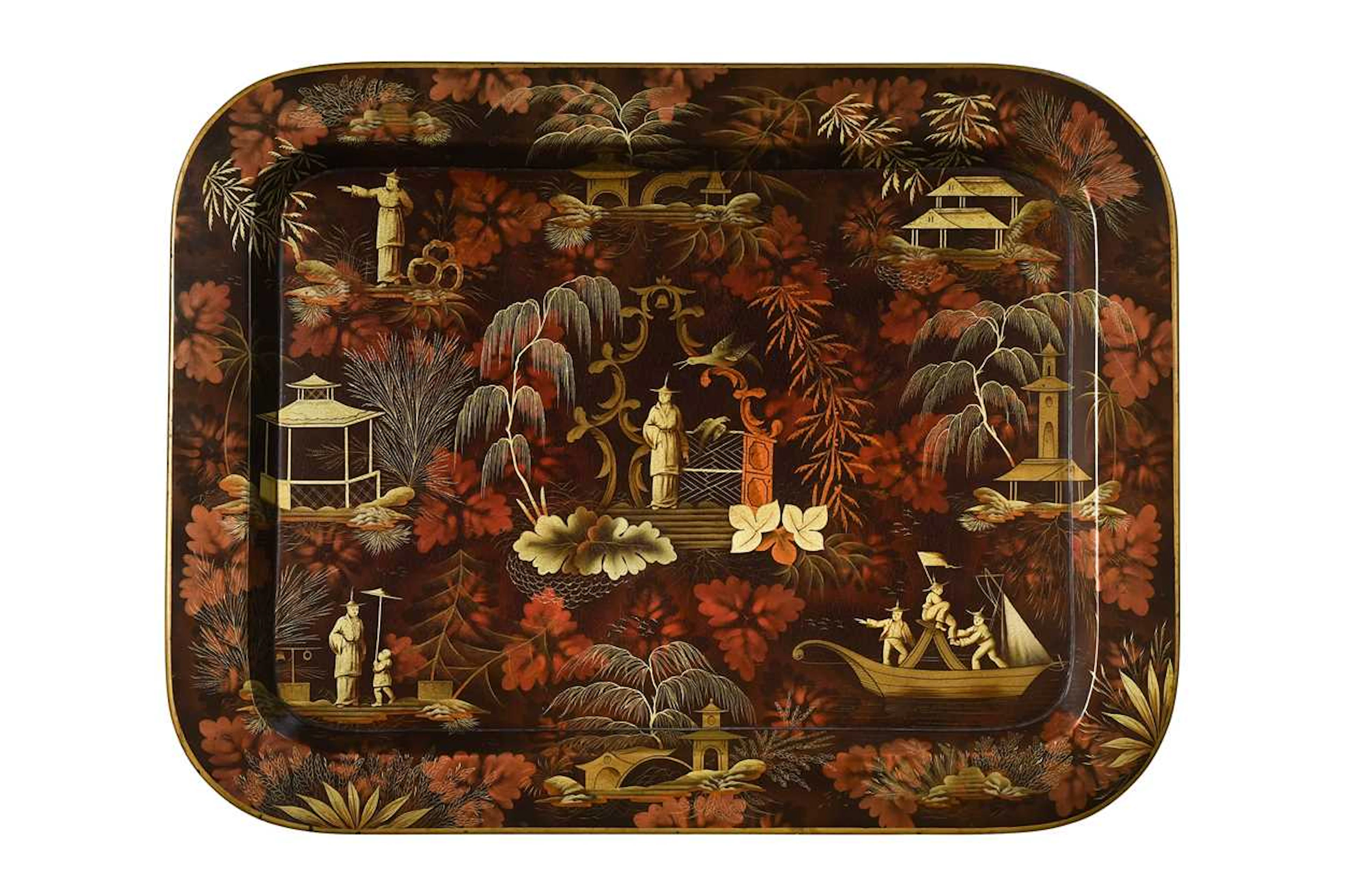 A Regency Chinoiserie-decorated papier-mâché tray