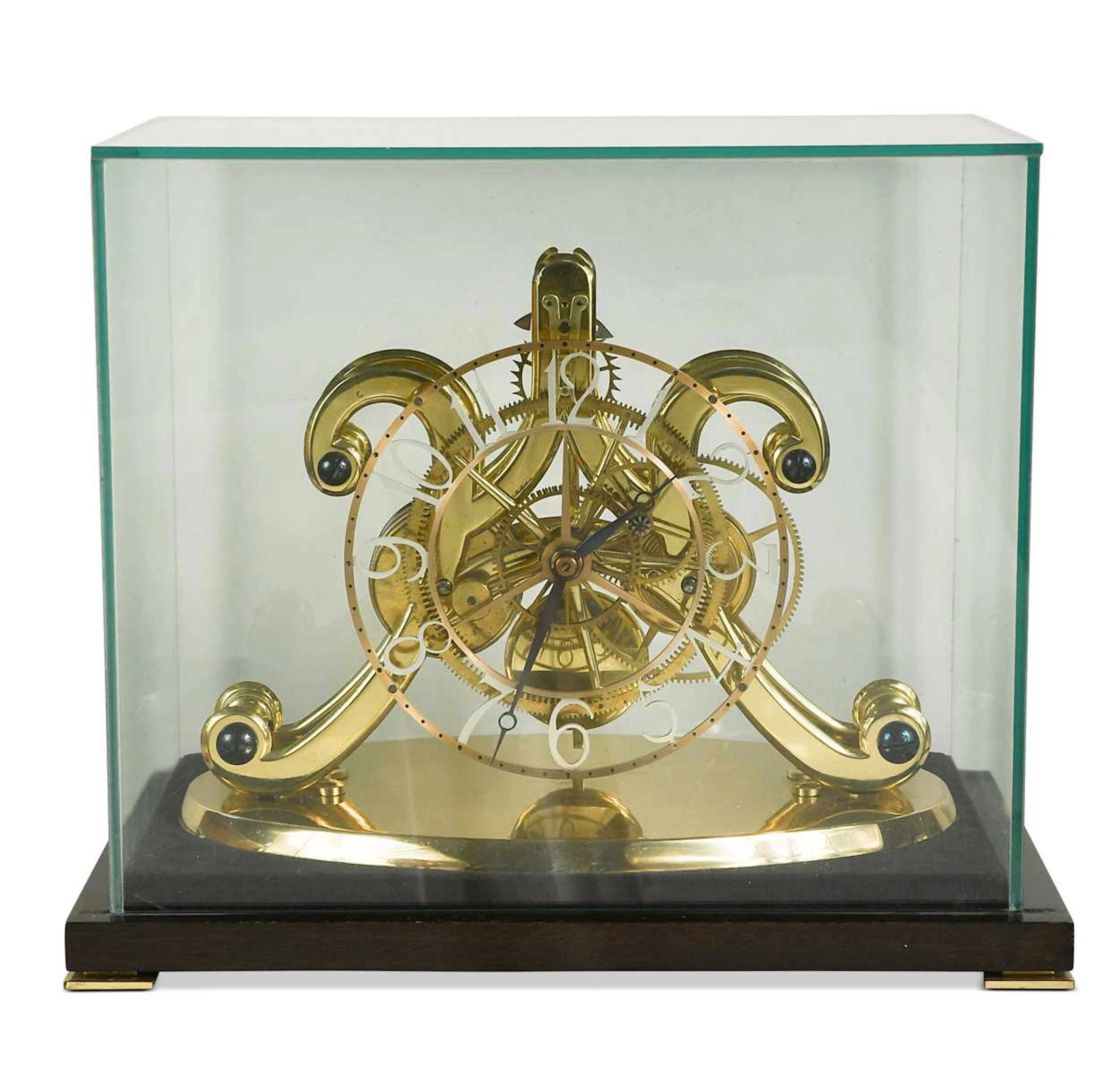 A brass epicyclic skeleton timepiece by Whitlock, 20th century