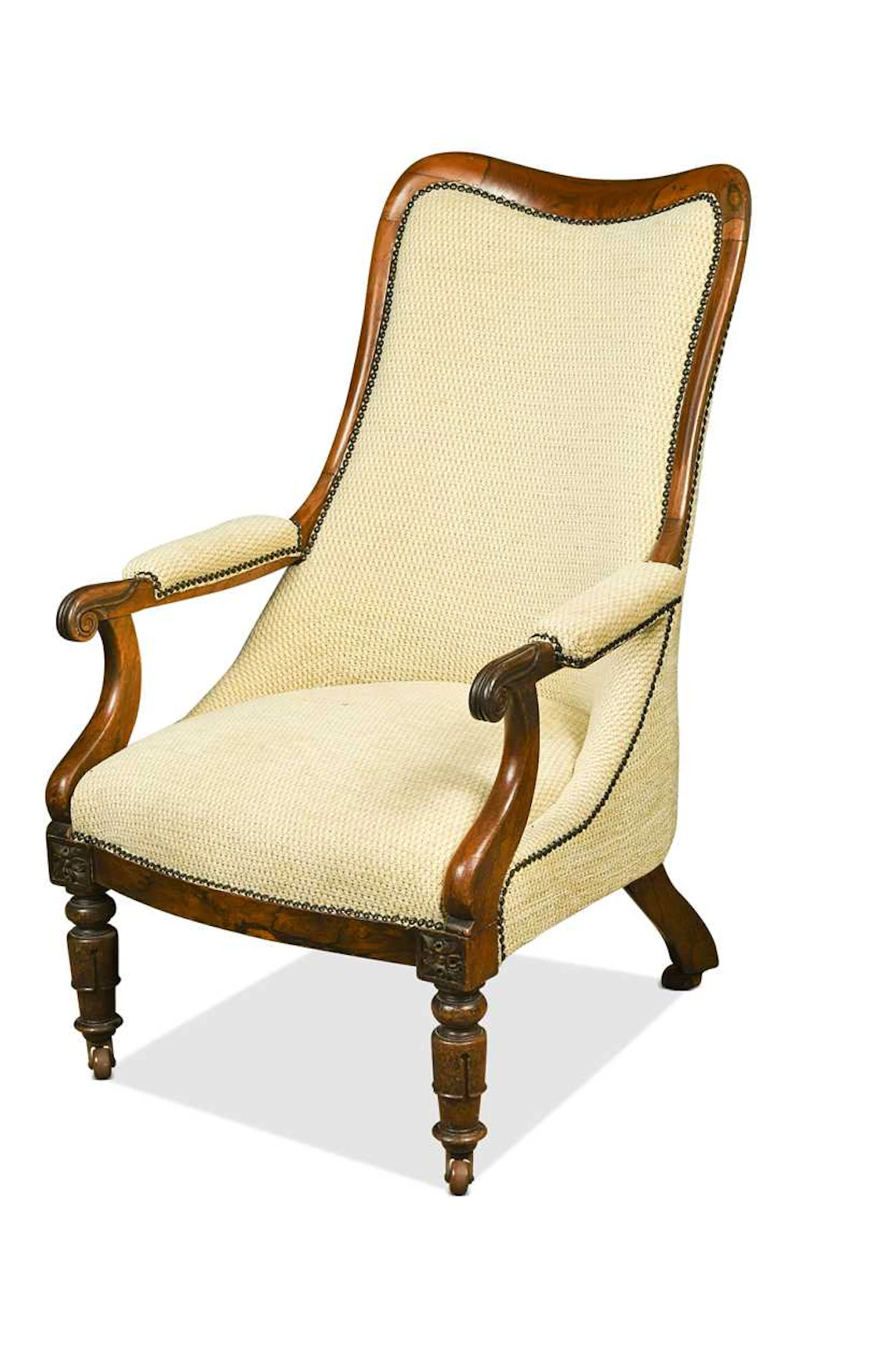 A William IV rosewood frame easy armchair