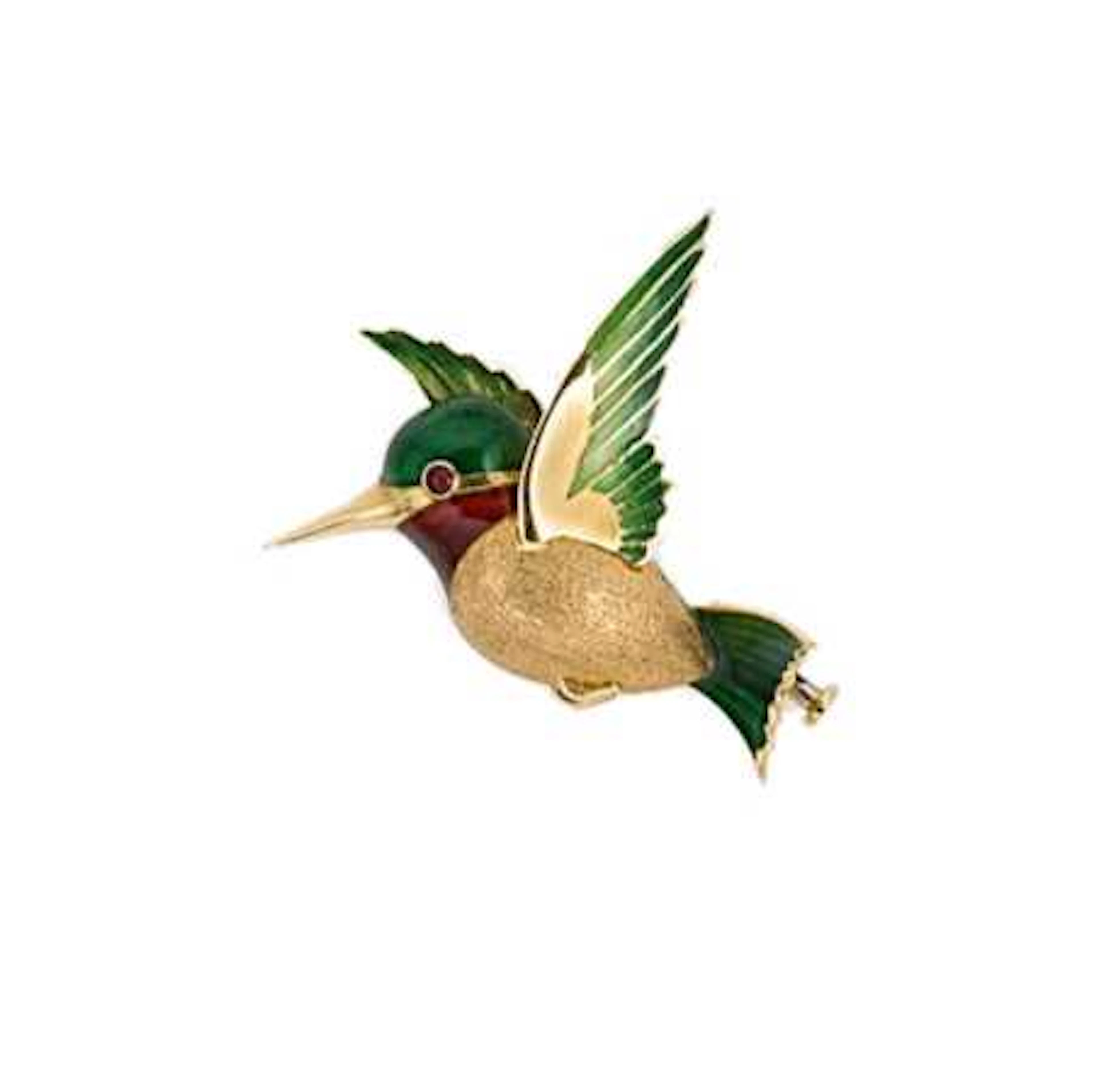 An 18ct gold enamelled hummingbird brooch