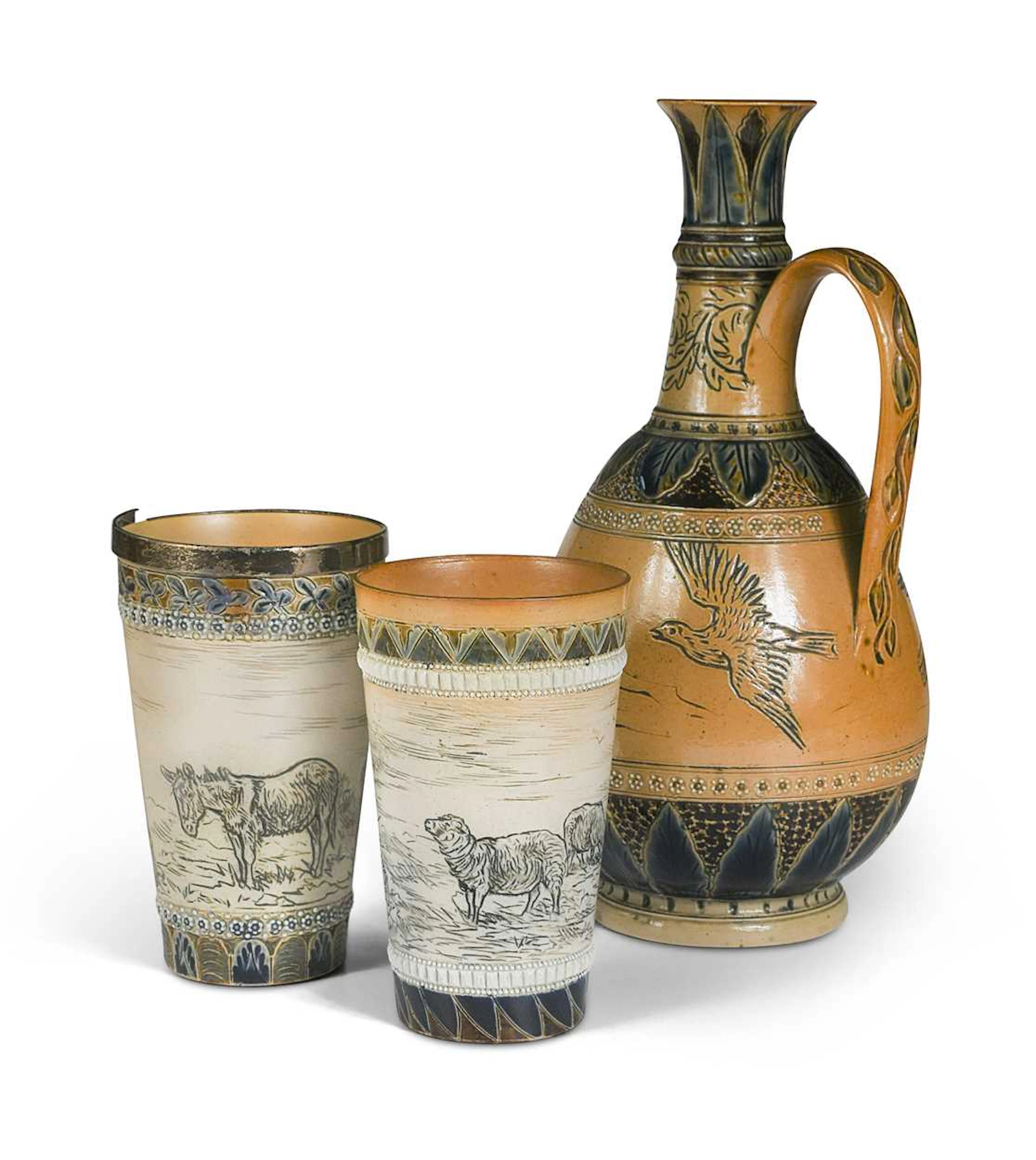 Hannah Barlow (1851-1916) for Doulton Lambeth, a stoneware ewer, 1874