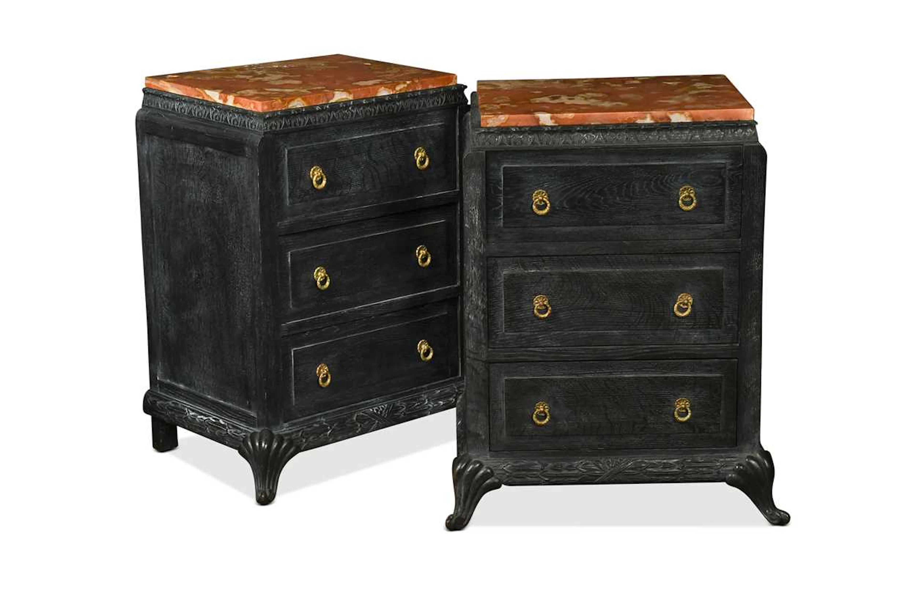 A pair of French Art Deco 'cerused' oak chests of small proportions, circa 1930
