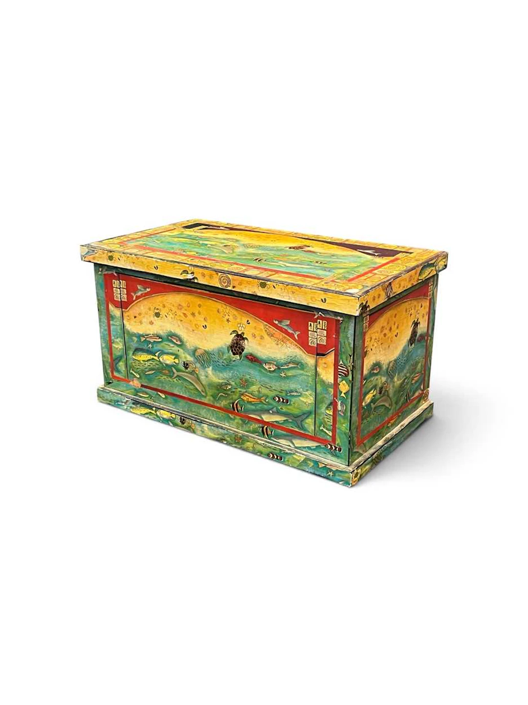 A small modern painted chest or toy box decorated with...
