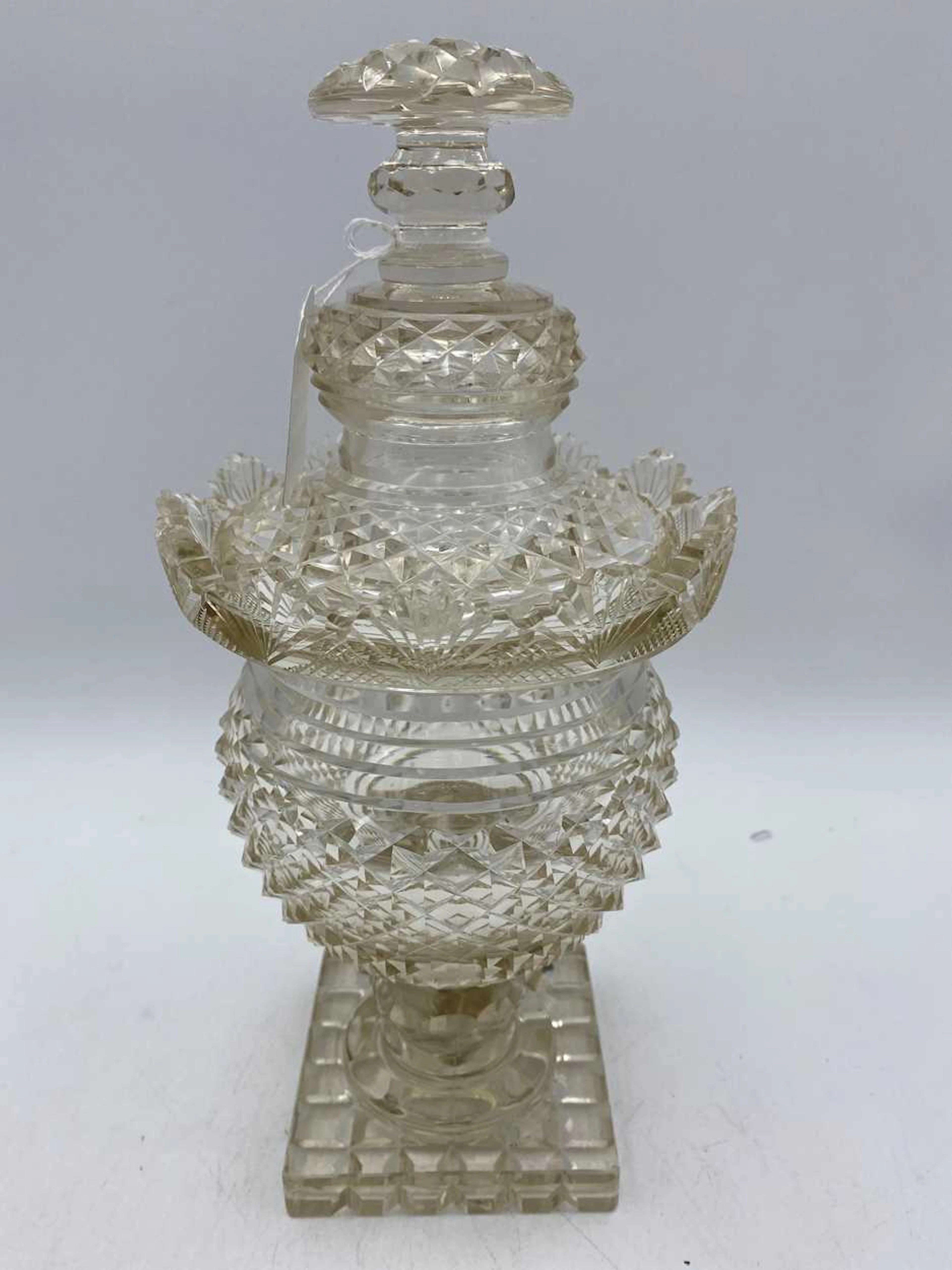 An Irish cut glass lidded sweetmeat jar