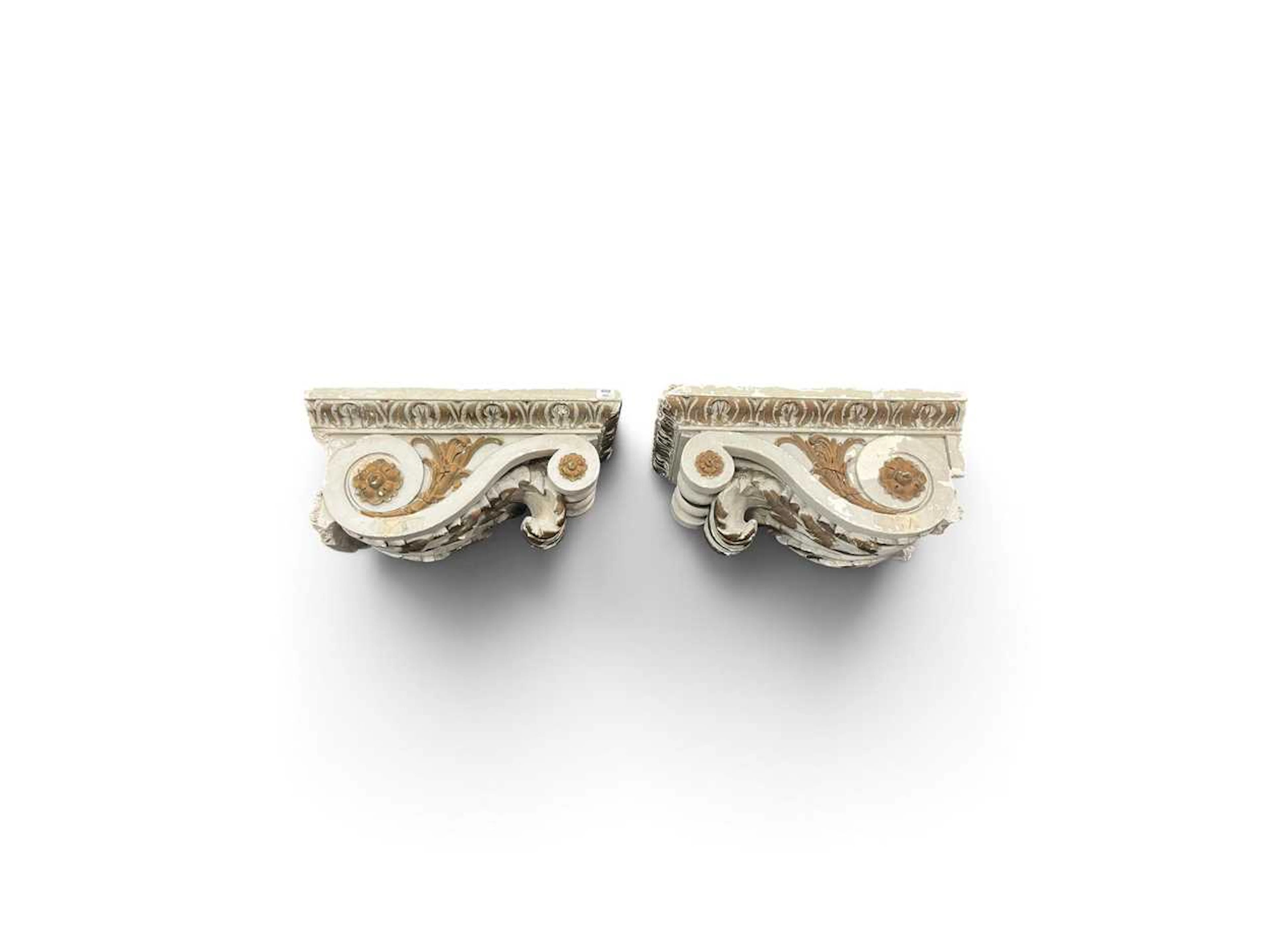 Pair of decorative plaster and wood corbels