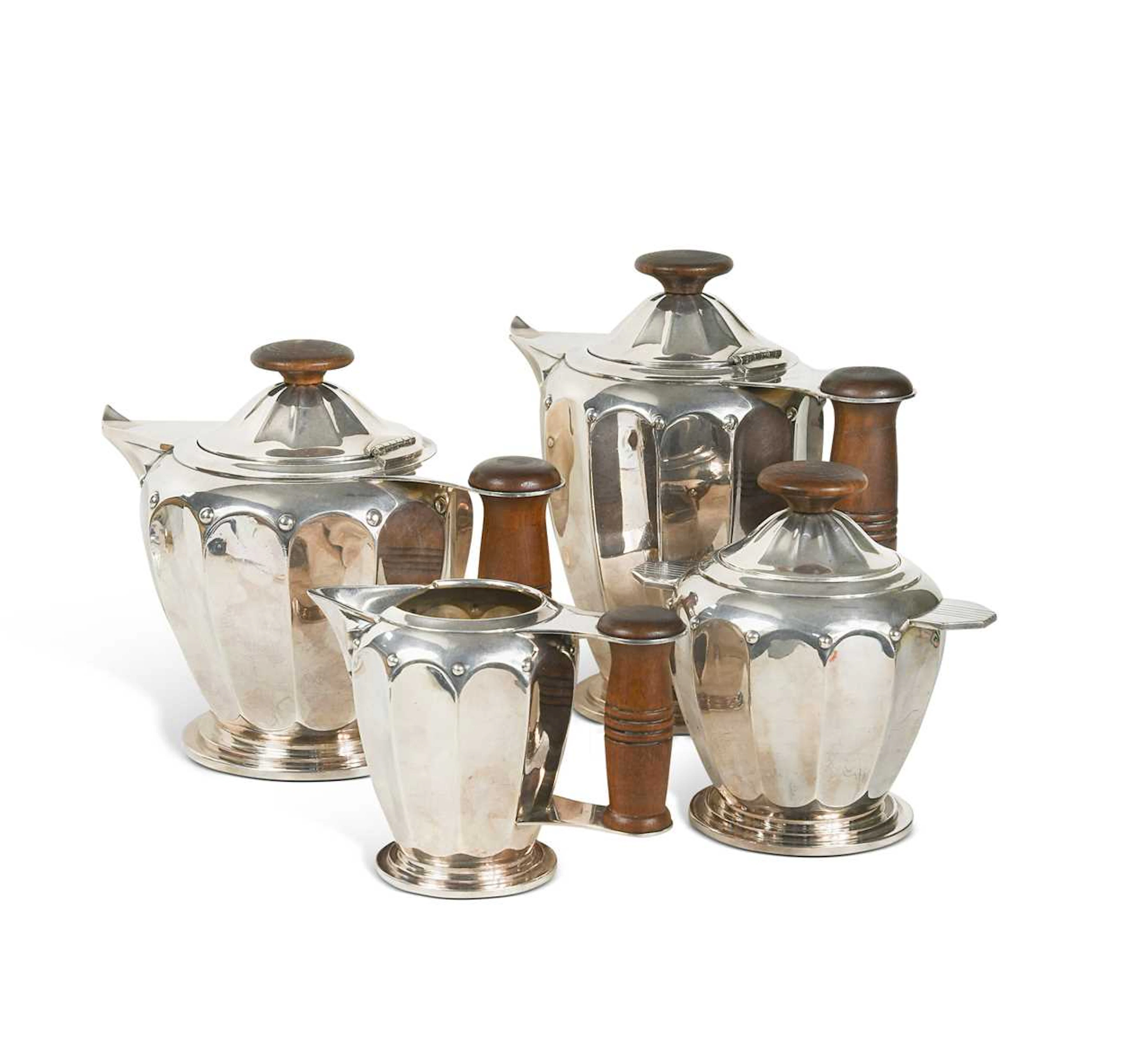 Roux-Marquiand, a French Art Deco four-piece electroplated teaset