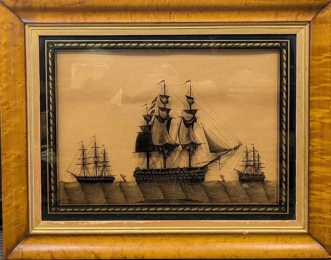 A 20th century reverse glass painting depicting HMS Royal Albert