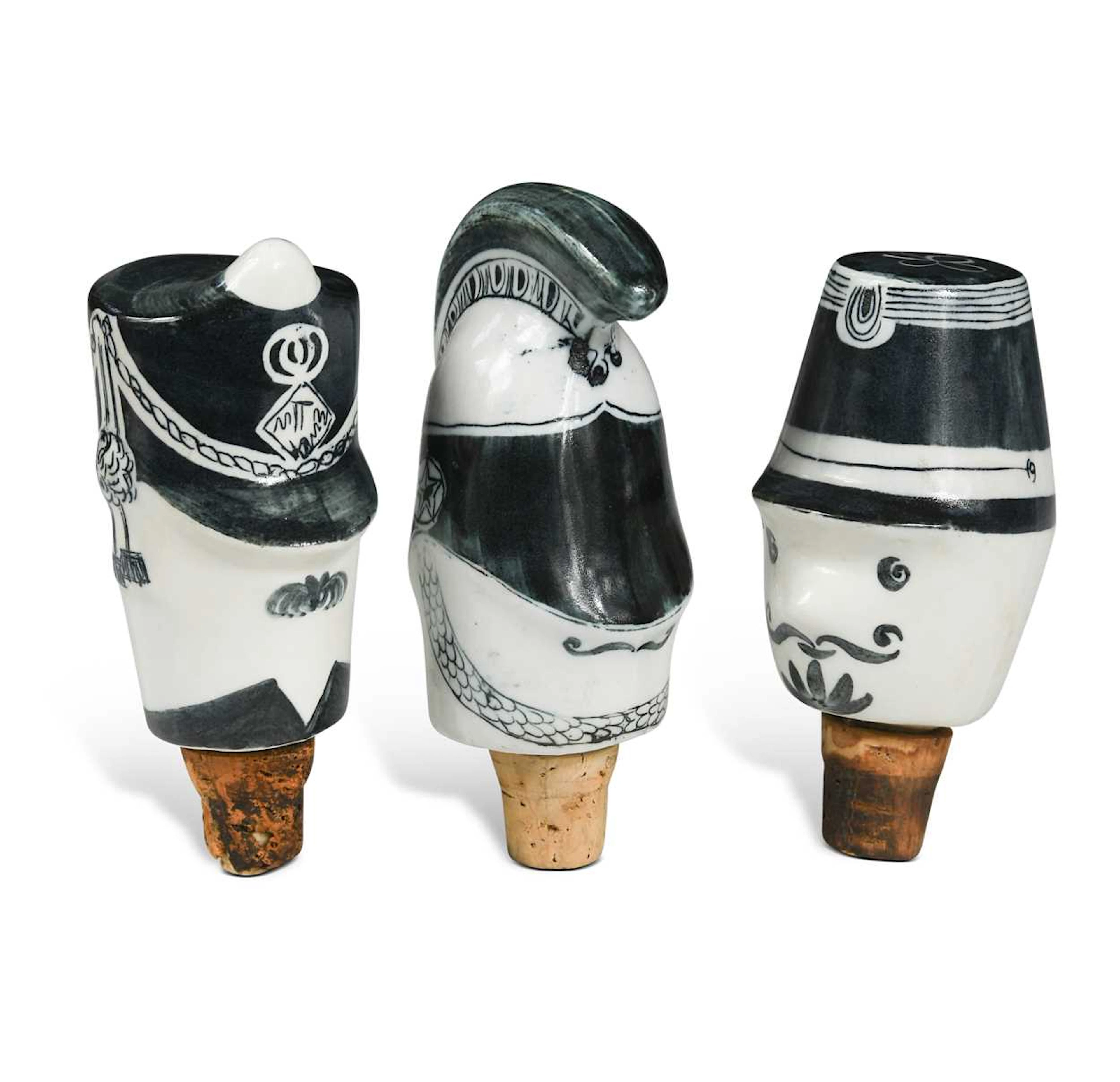 Susan Parkinson and Guy Neale, a group of three porcelain bottle-stoppers