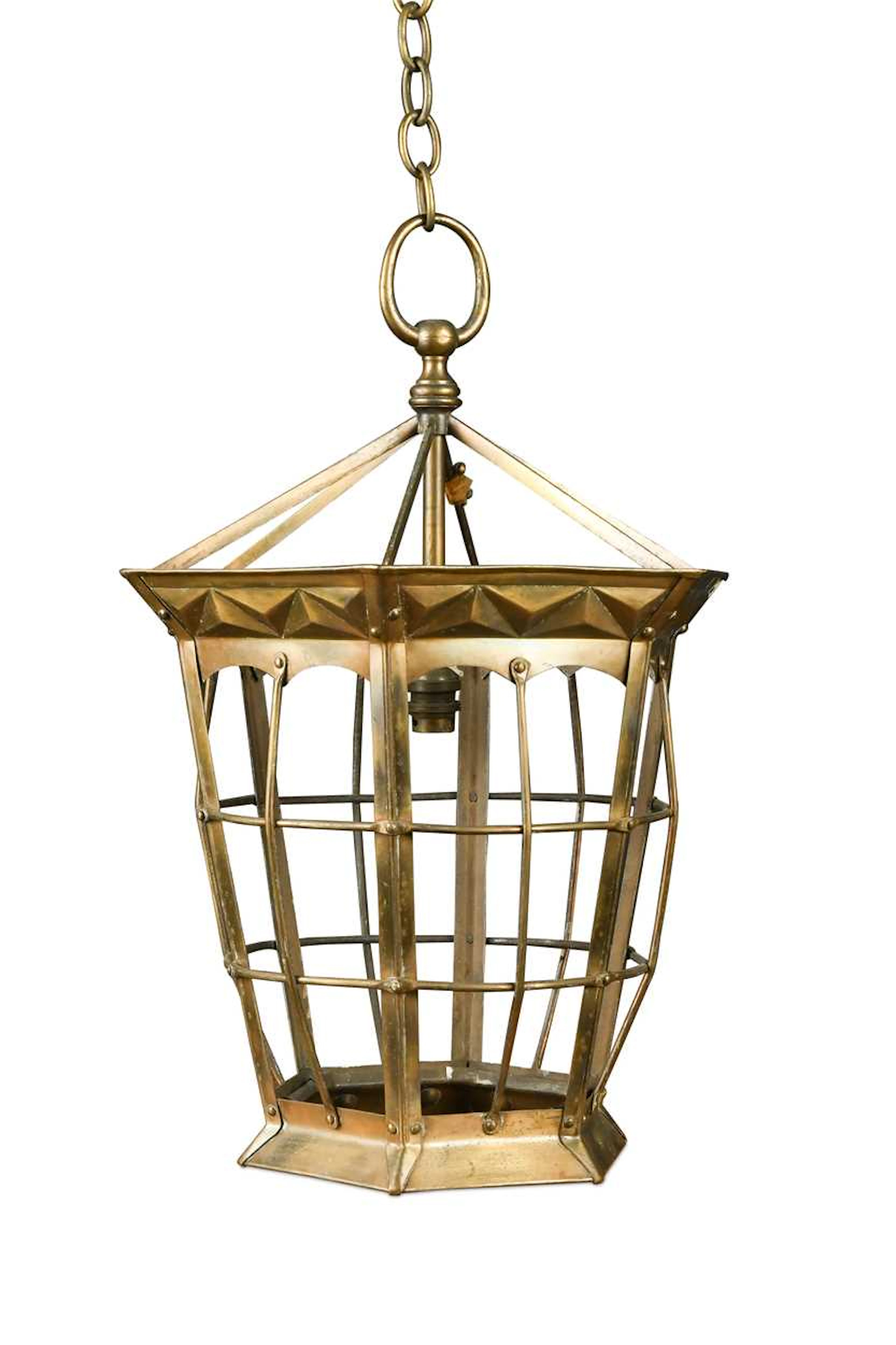 An Arts & Crafts brass hanging lantern