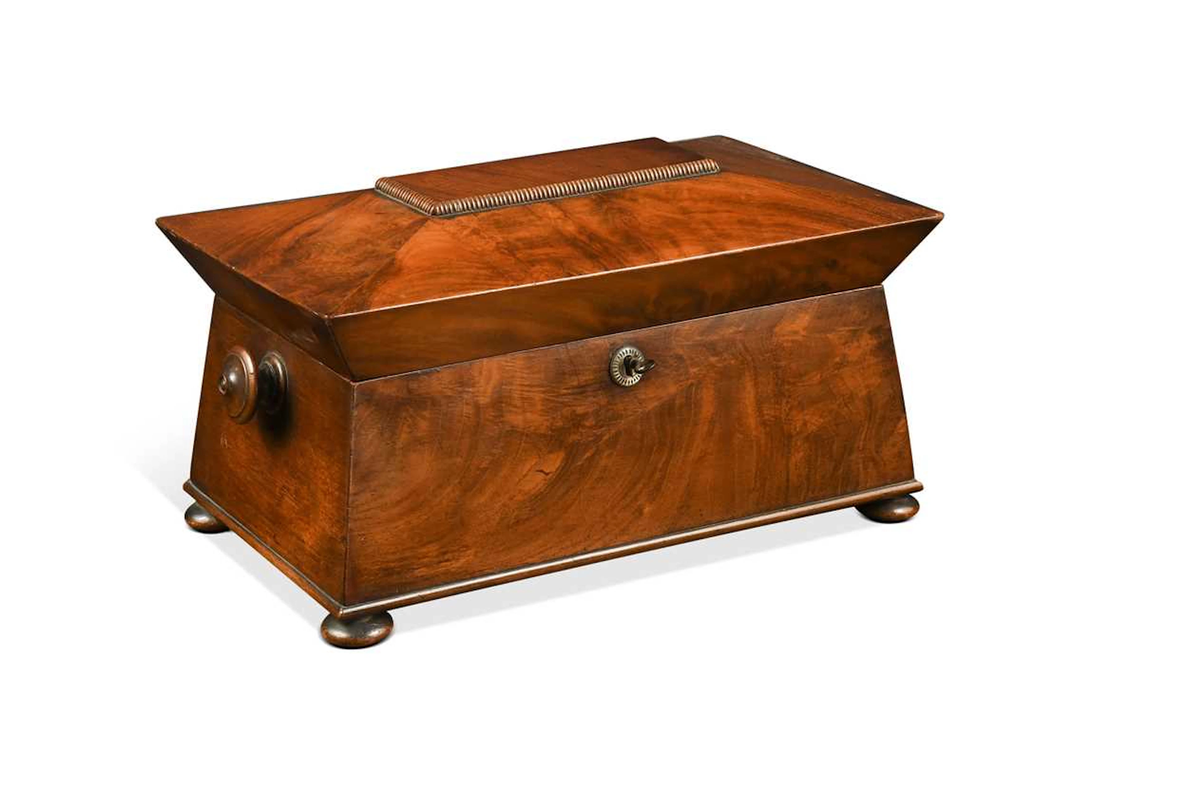 A William IV mahogany sarcophagus tea caddy