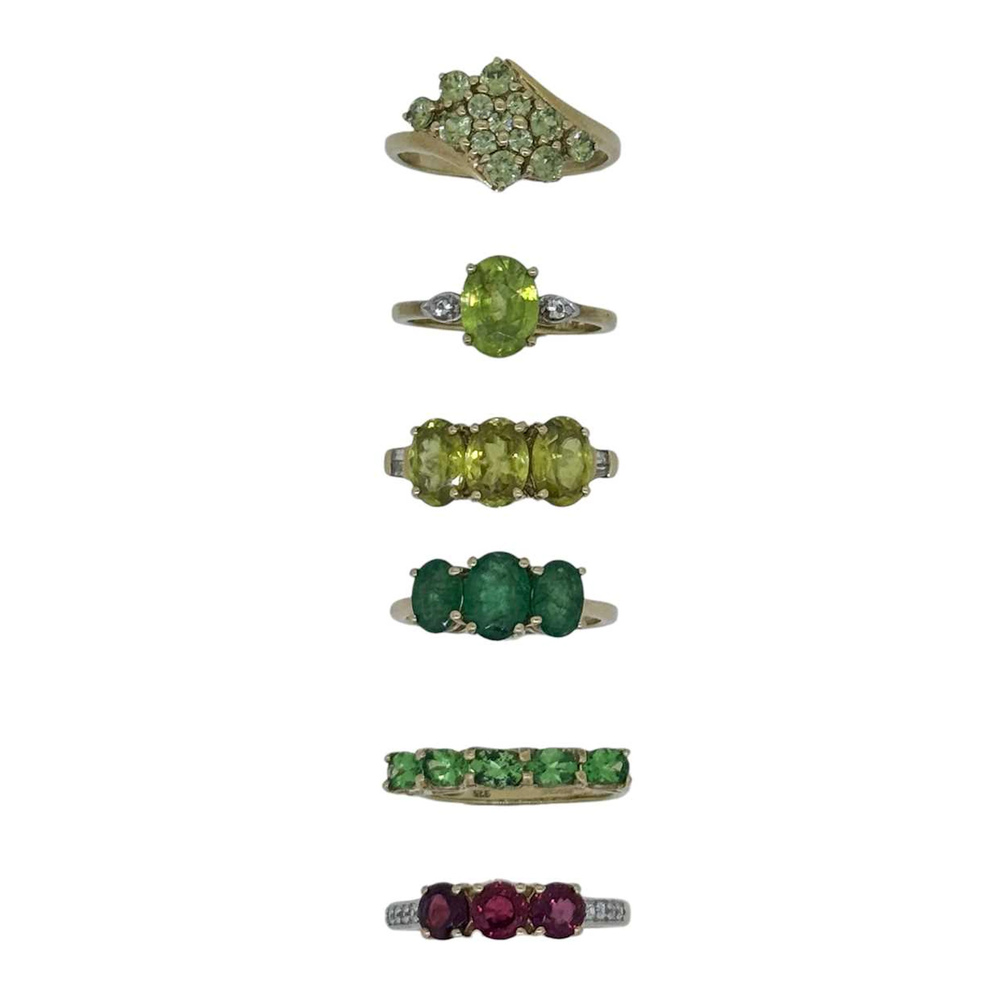 A group of six 9ct gold Gemporia and Rocks & Co rings