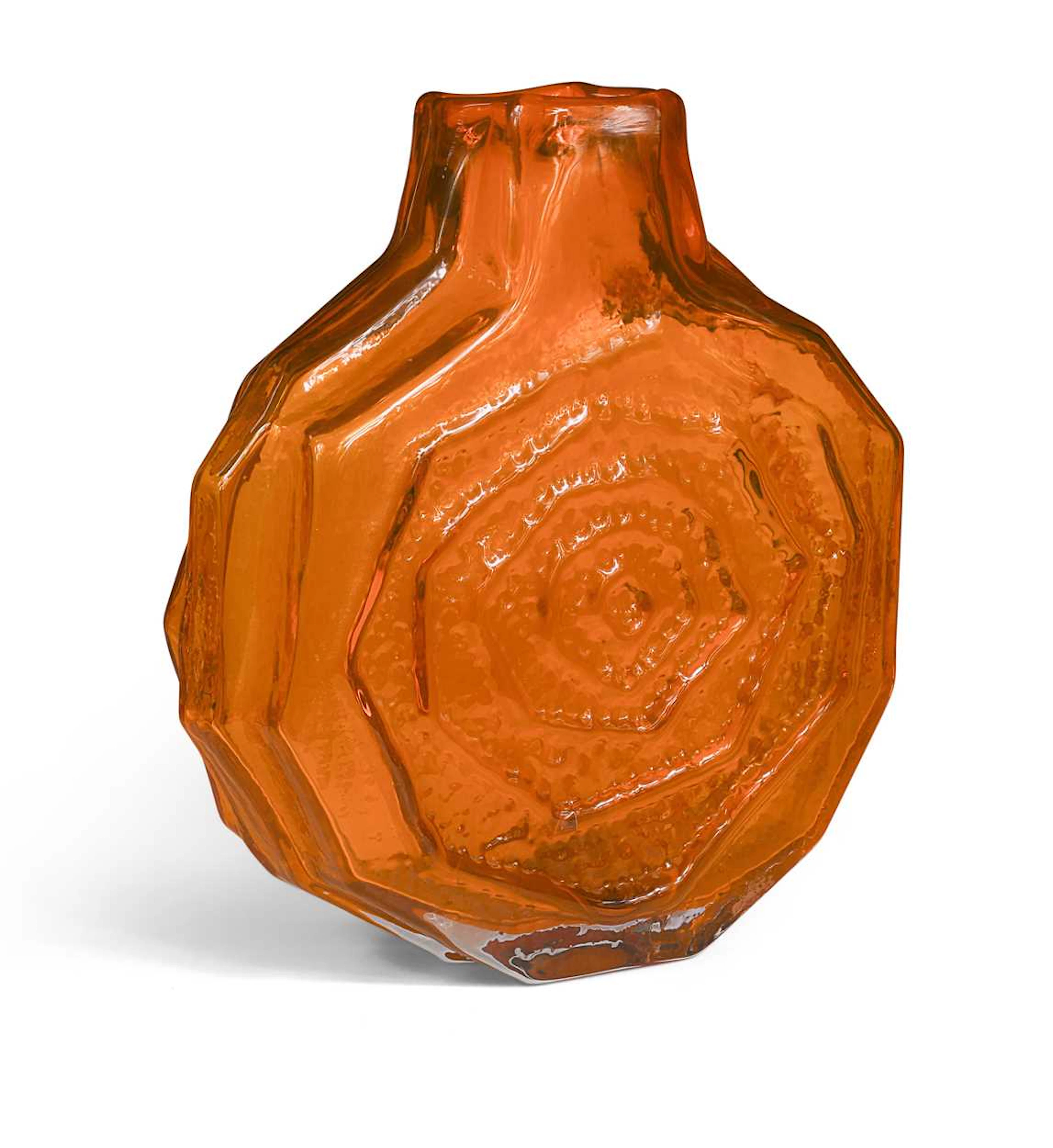 Geoffrey Baxter for Whitefriars, a large tangerine glass ‘Banjo’ vase