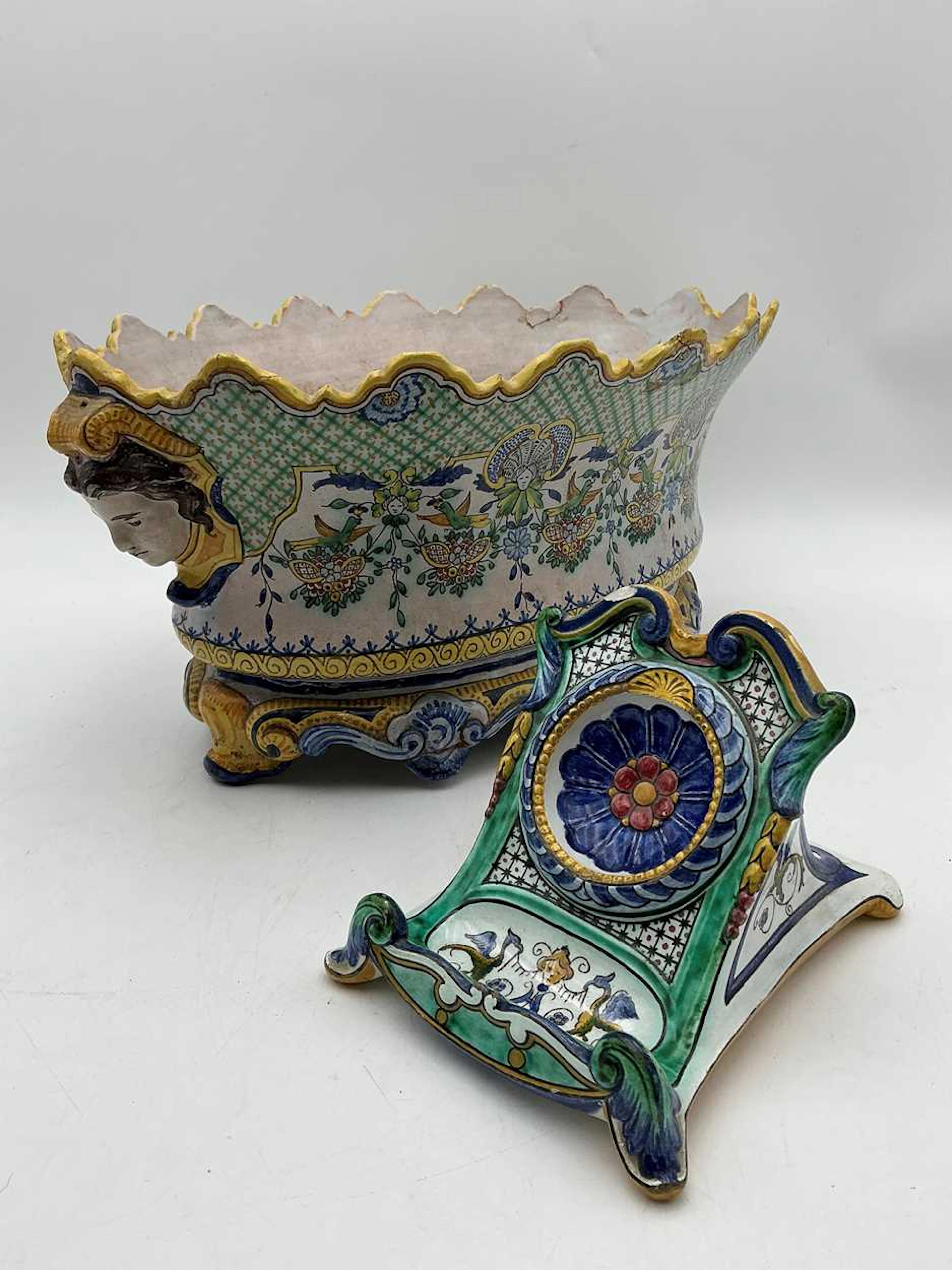 A Maiolica jardiniere of oval form