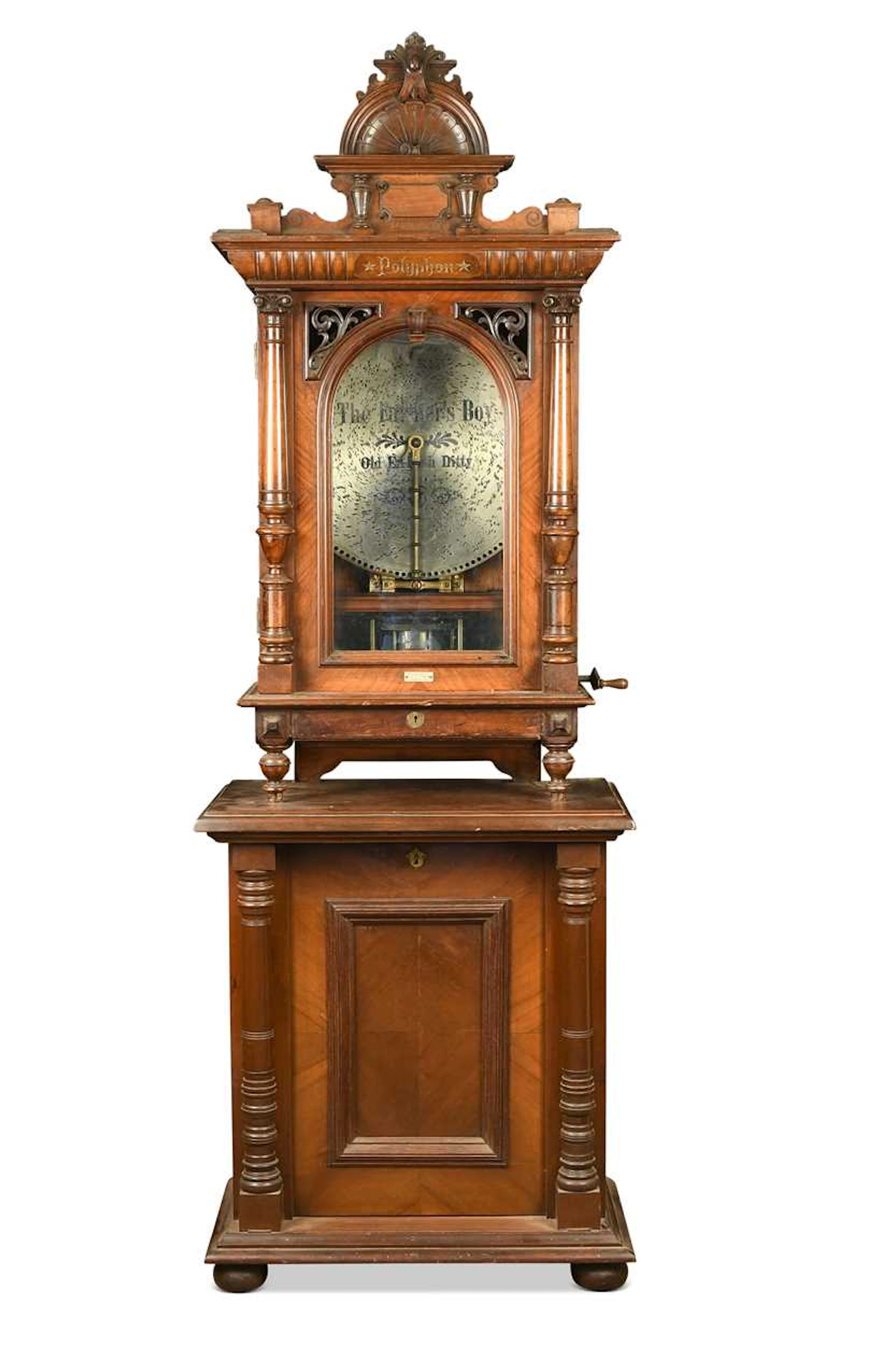 A Victorian walnut floor-standing Polyphon upright disc musical box