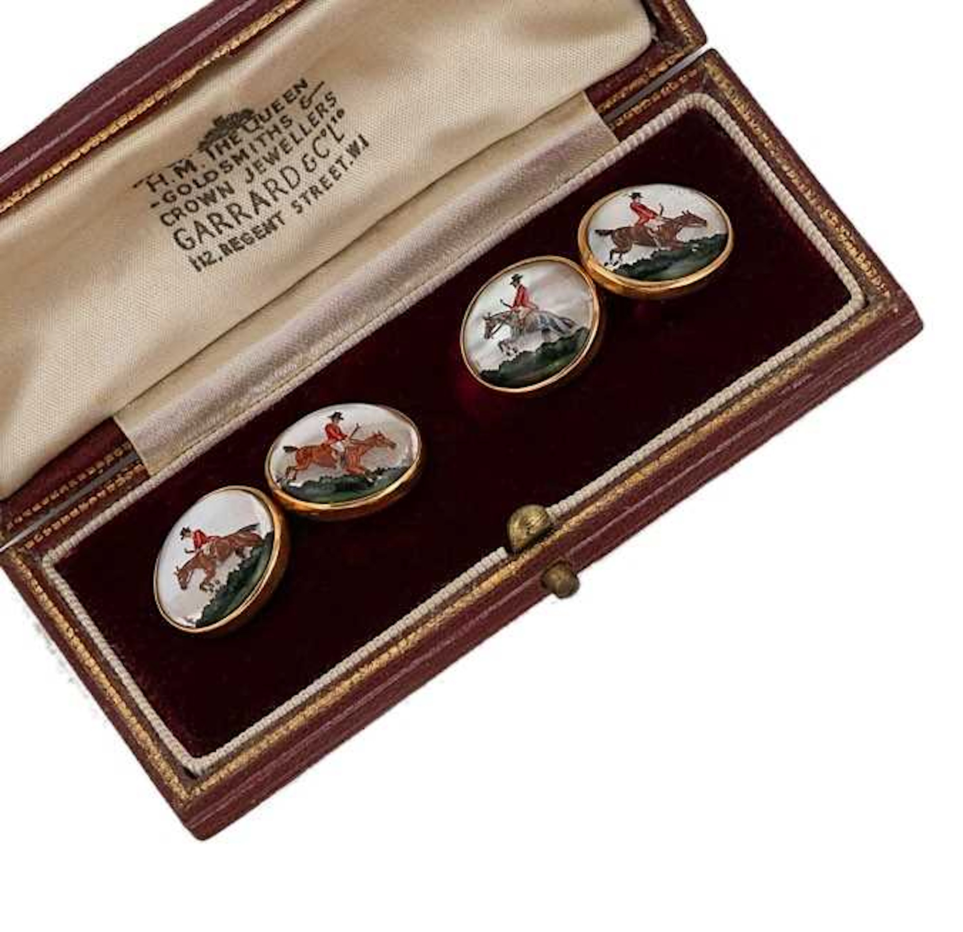 Garrard - A pair of reverse painted intaglio cufflinks