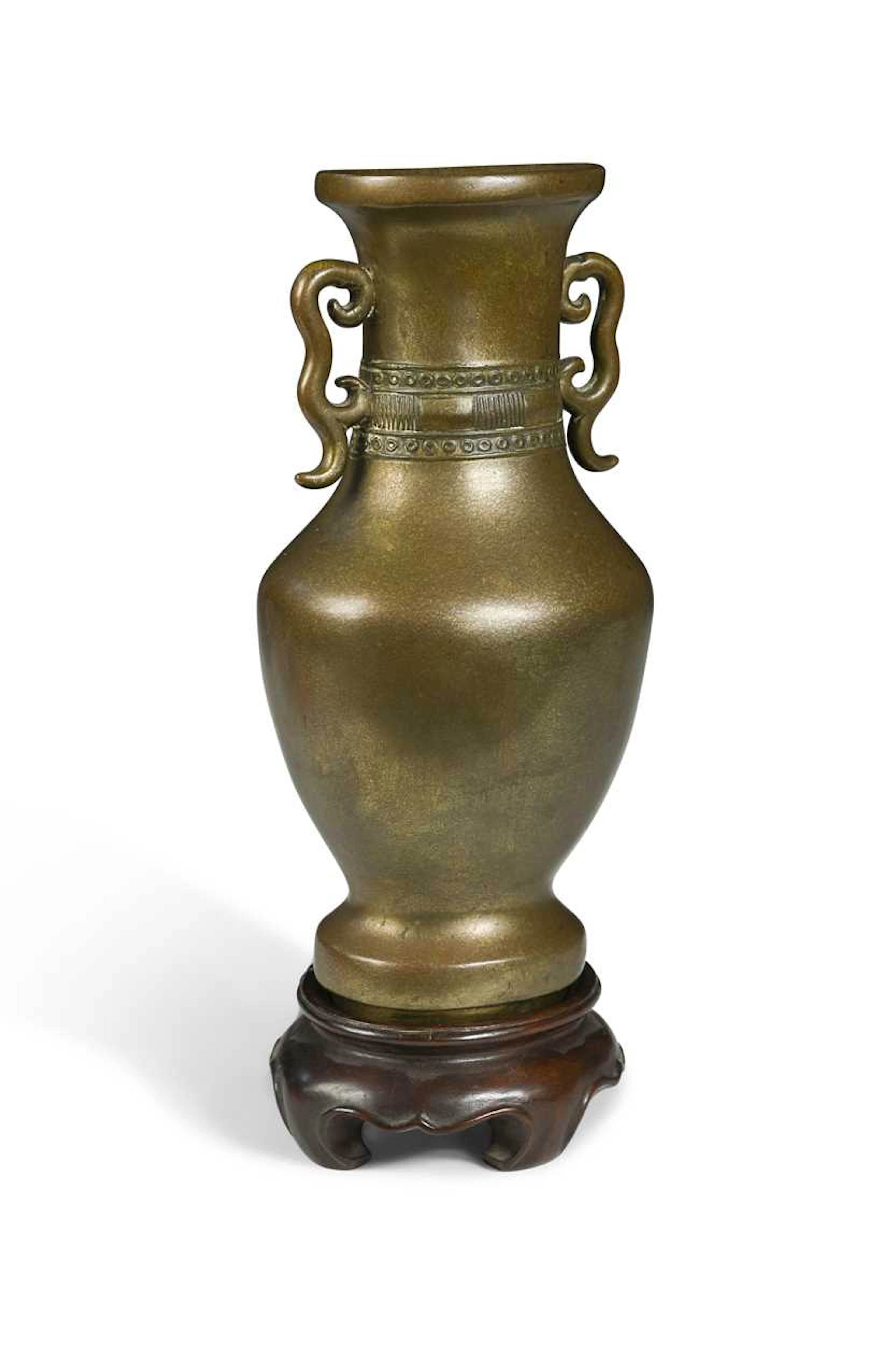 A Chinese bronze two handled vase, Ming Dynasty, with the mark of