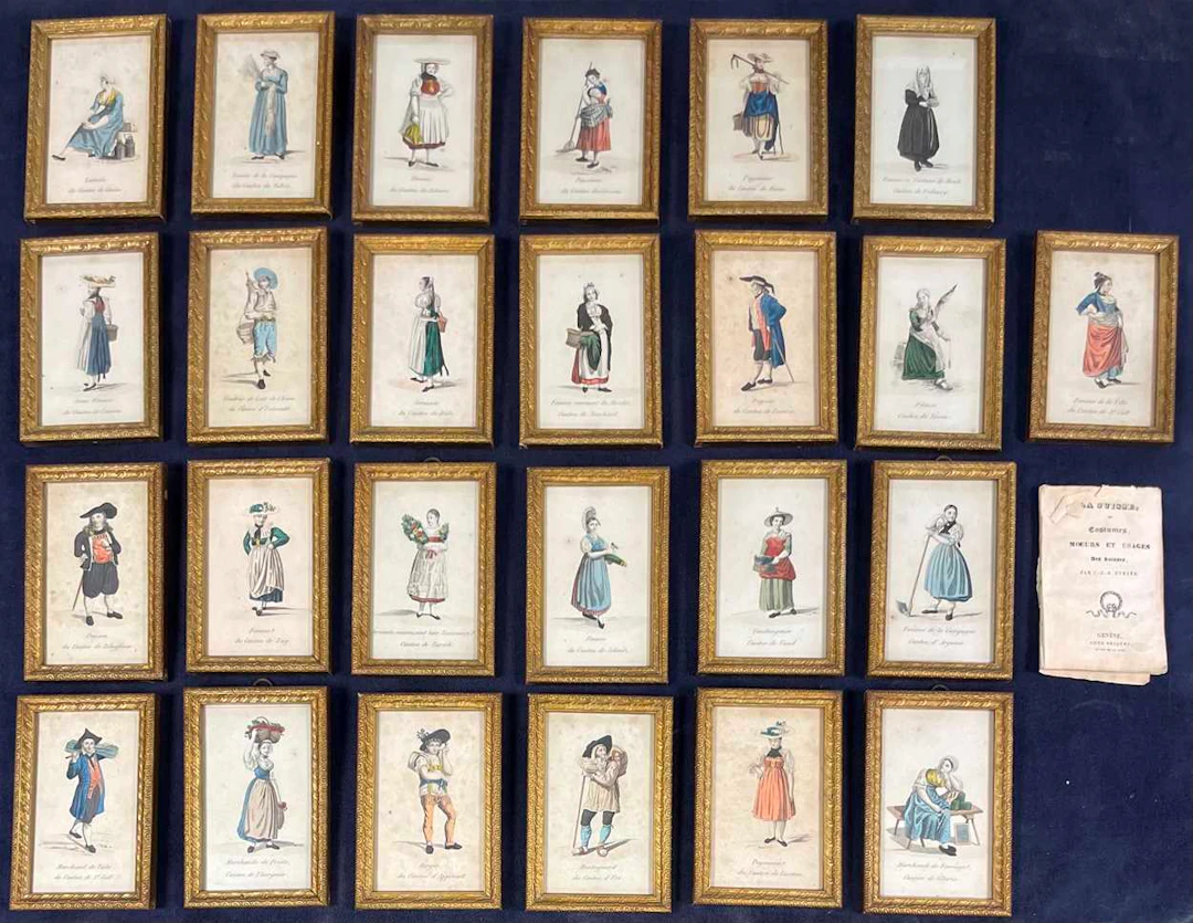 A set of 25 miniature framed Swiss costume hand-coloured engravings