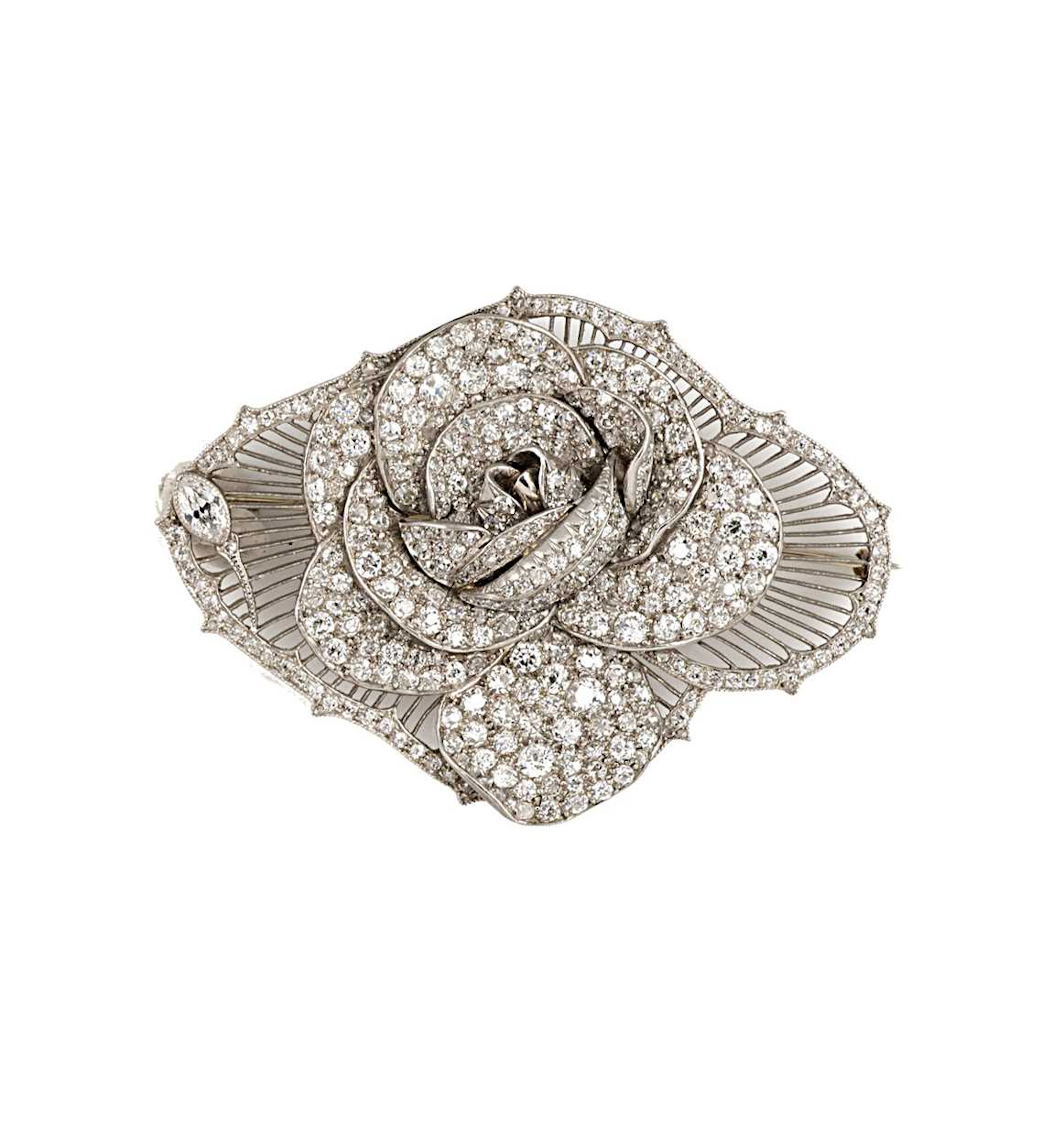 An early 20th century diamond set rose brooch