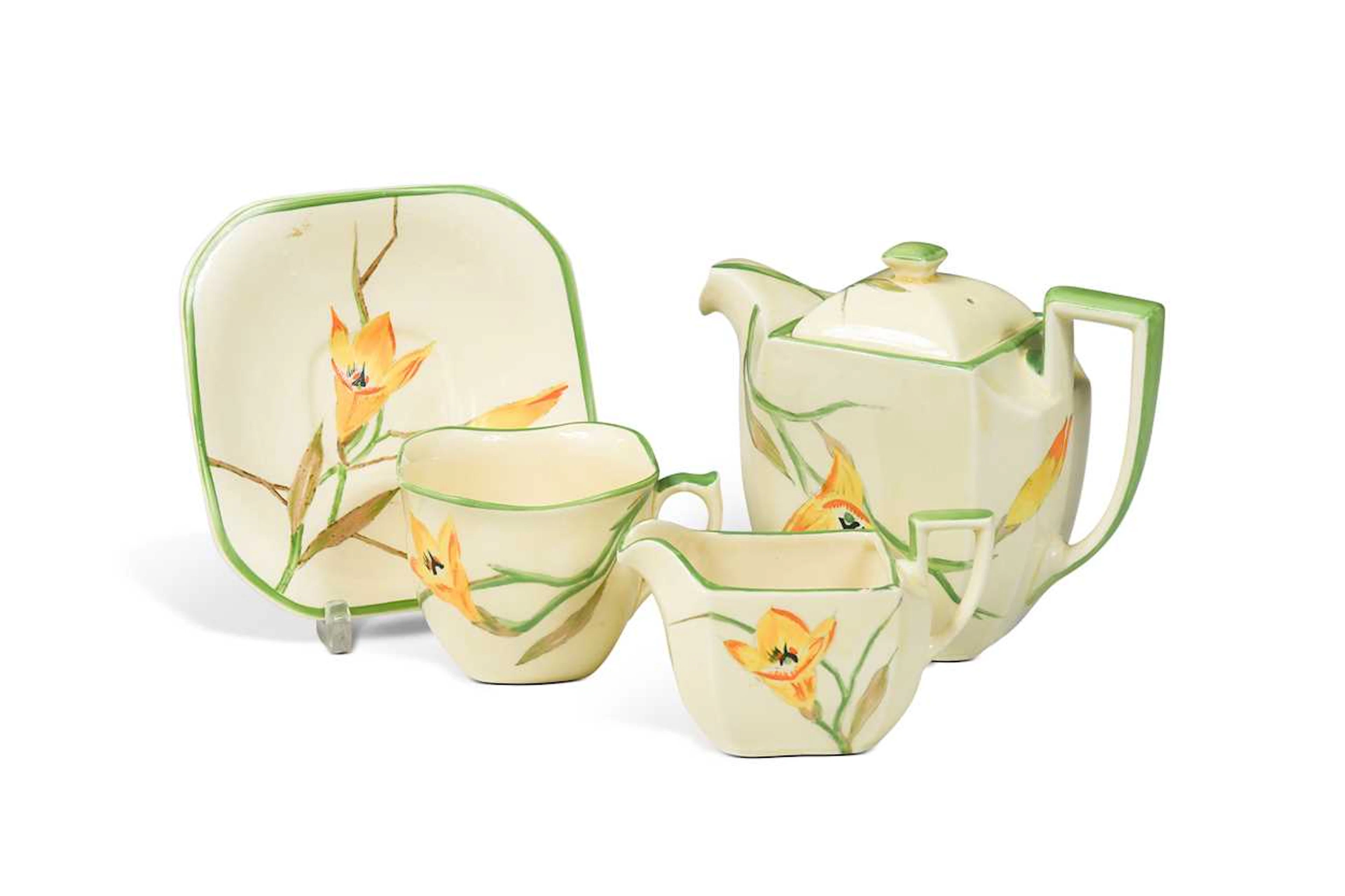 Susie Cooper, a Freesia pattern tea-for-two, pattern no.E328