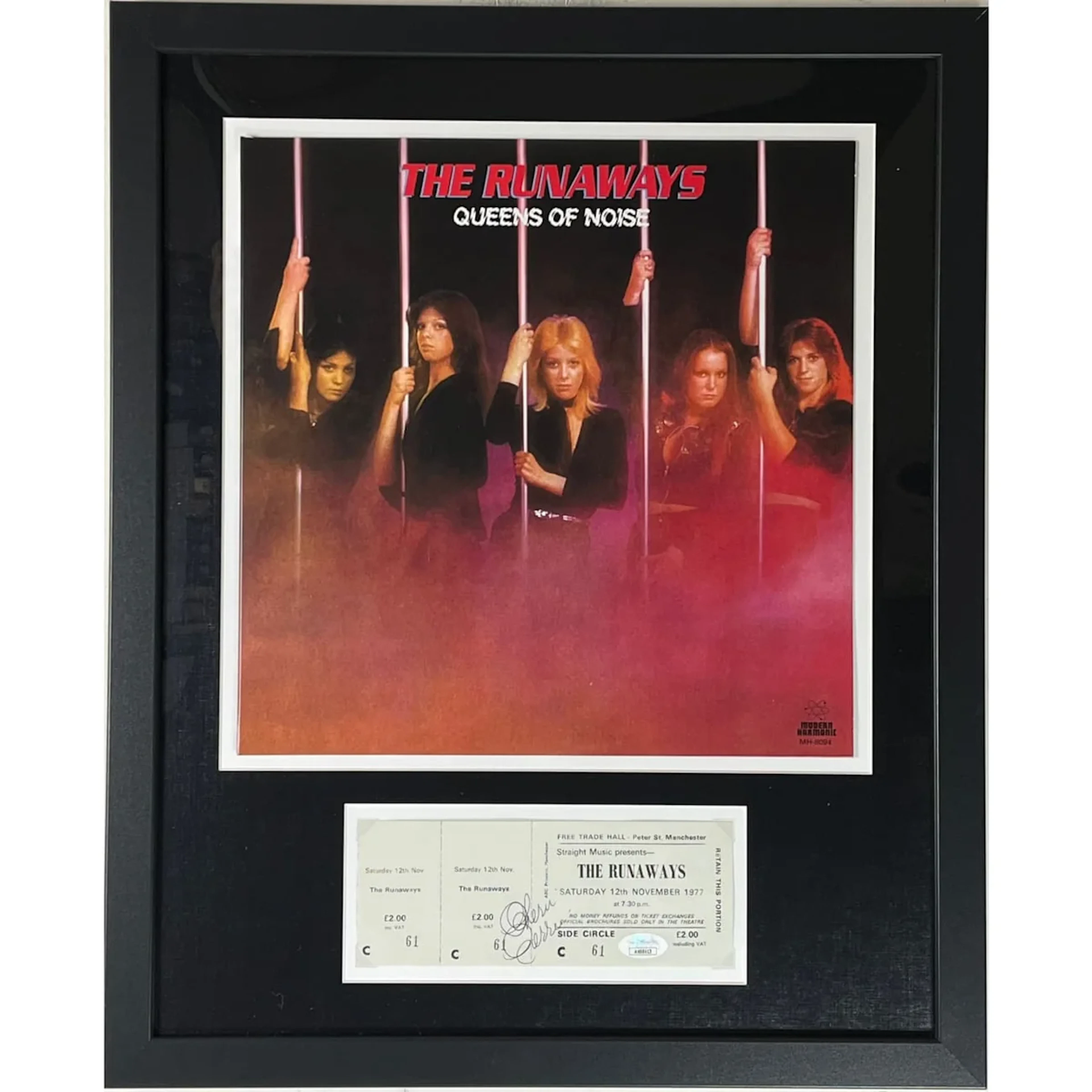 The Runaways 1977 Ticket Collage signed by Cherie Currie w/JSA COA