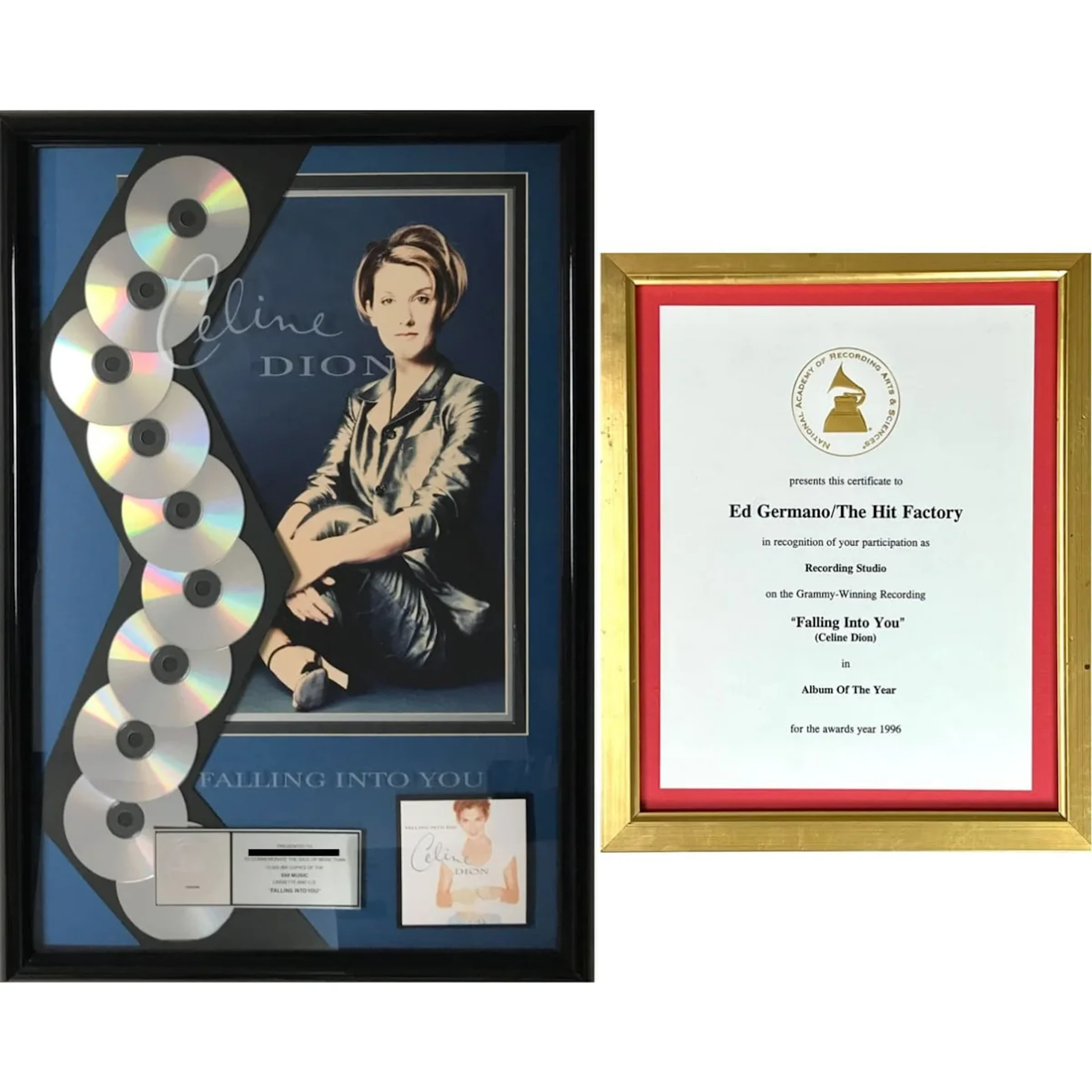Celine Dion Falling Into You RIAA 10x Platinum Album Award + Grammy