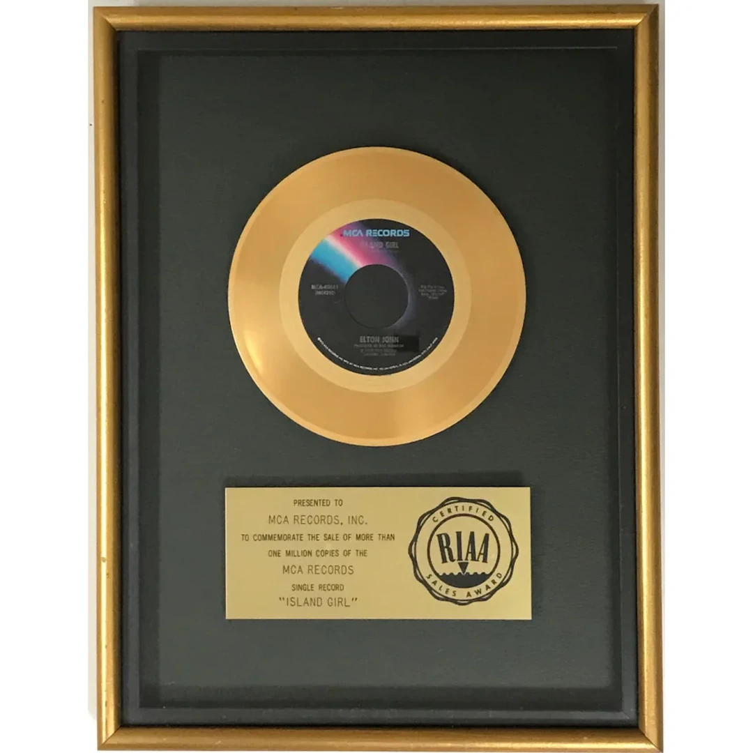 Elton John "Island Girl" RIAA Gold Single Award