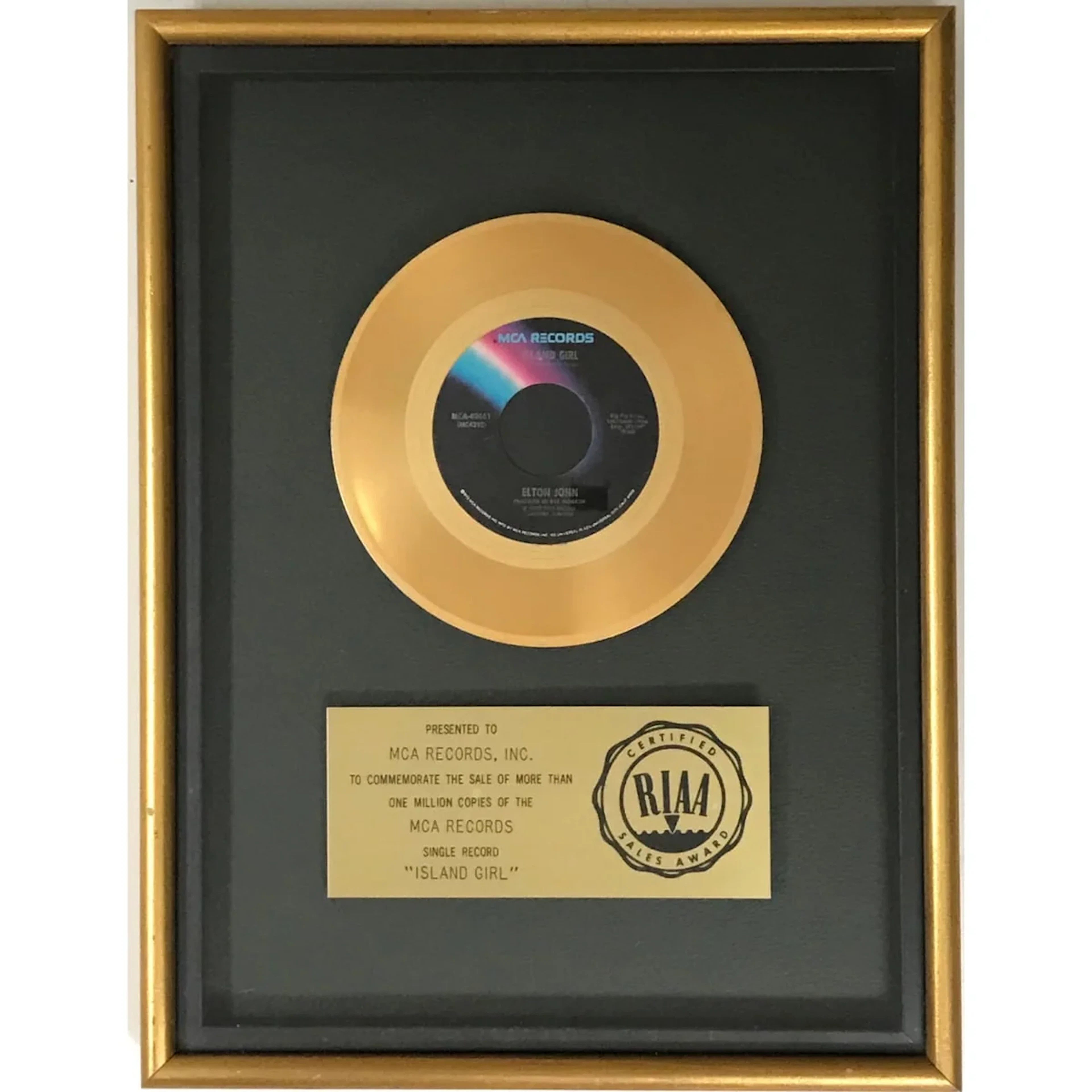 Elton John "Island Girl" RIAA Gold Single Award