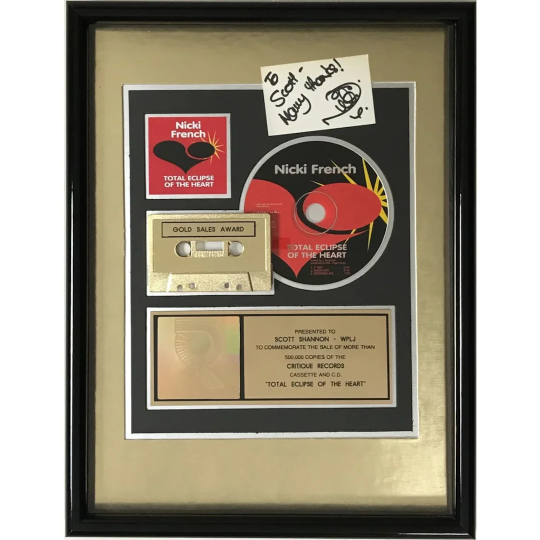 Nicki French "Total Eclipse Of The Heart" RIAA Gold Single Award w/autographed