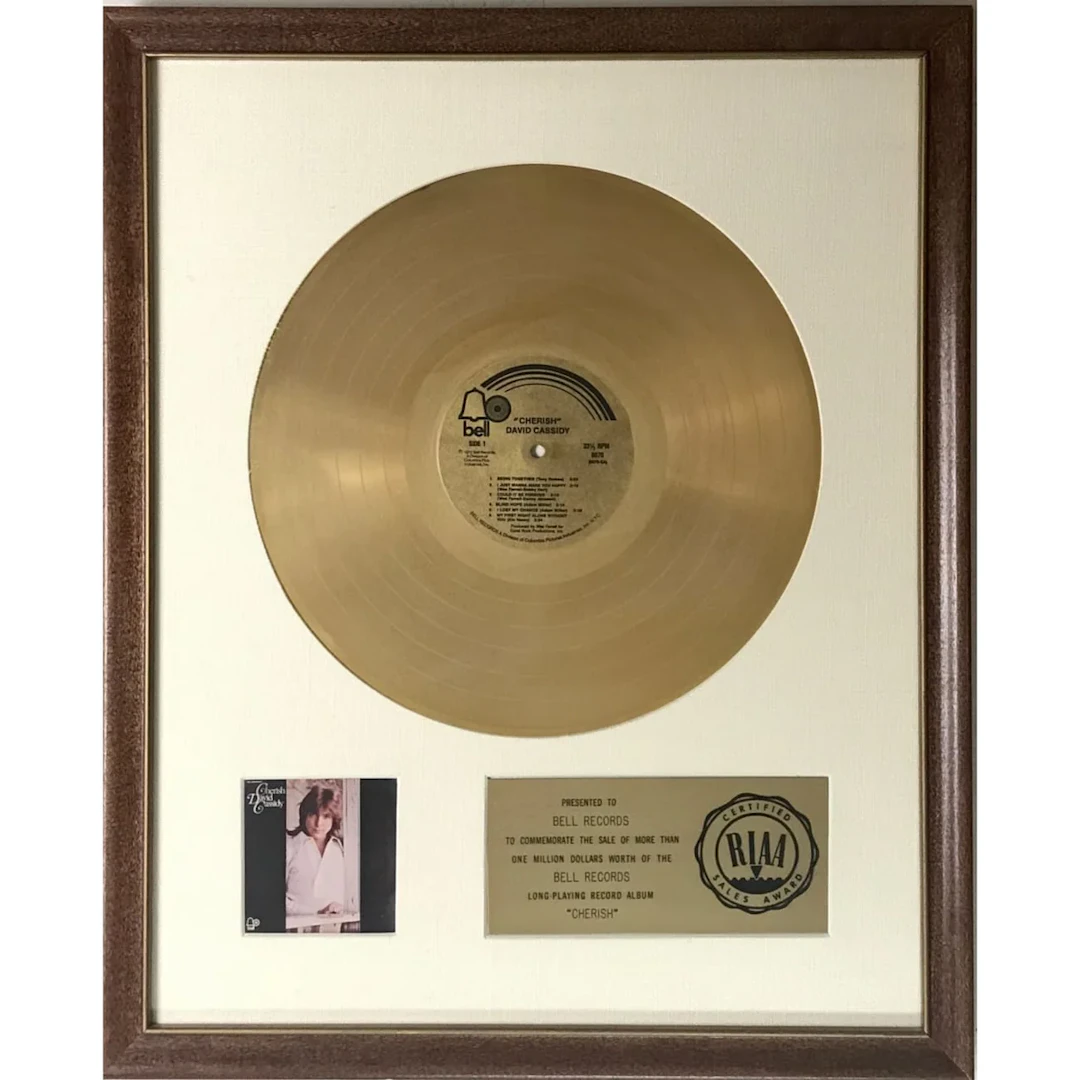 David Cassidy Cherish RIAA Gold Album Award - RARE