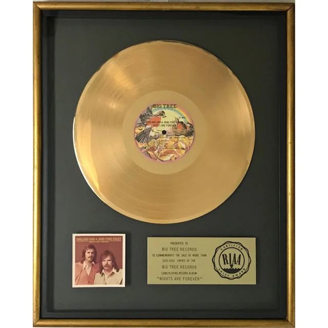 England Dan & John Ford Coley Nights Are Forever RIAA Gold Album Award