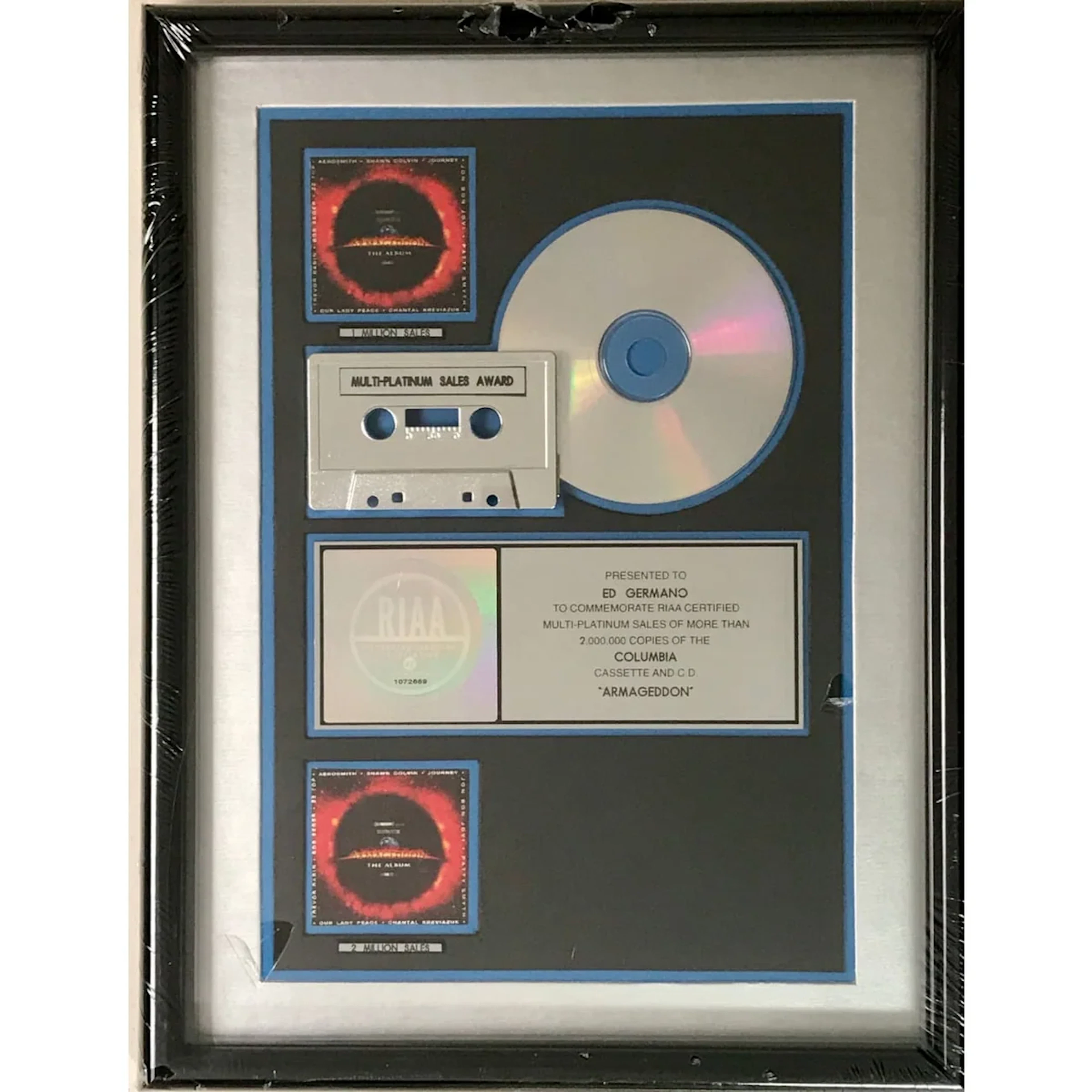 Armageddon soundtrack RIAA 2x Multi-Platinum Album Award- NEW, sealed