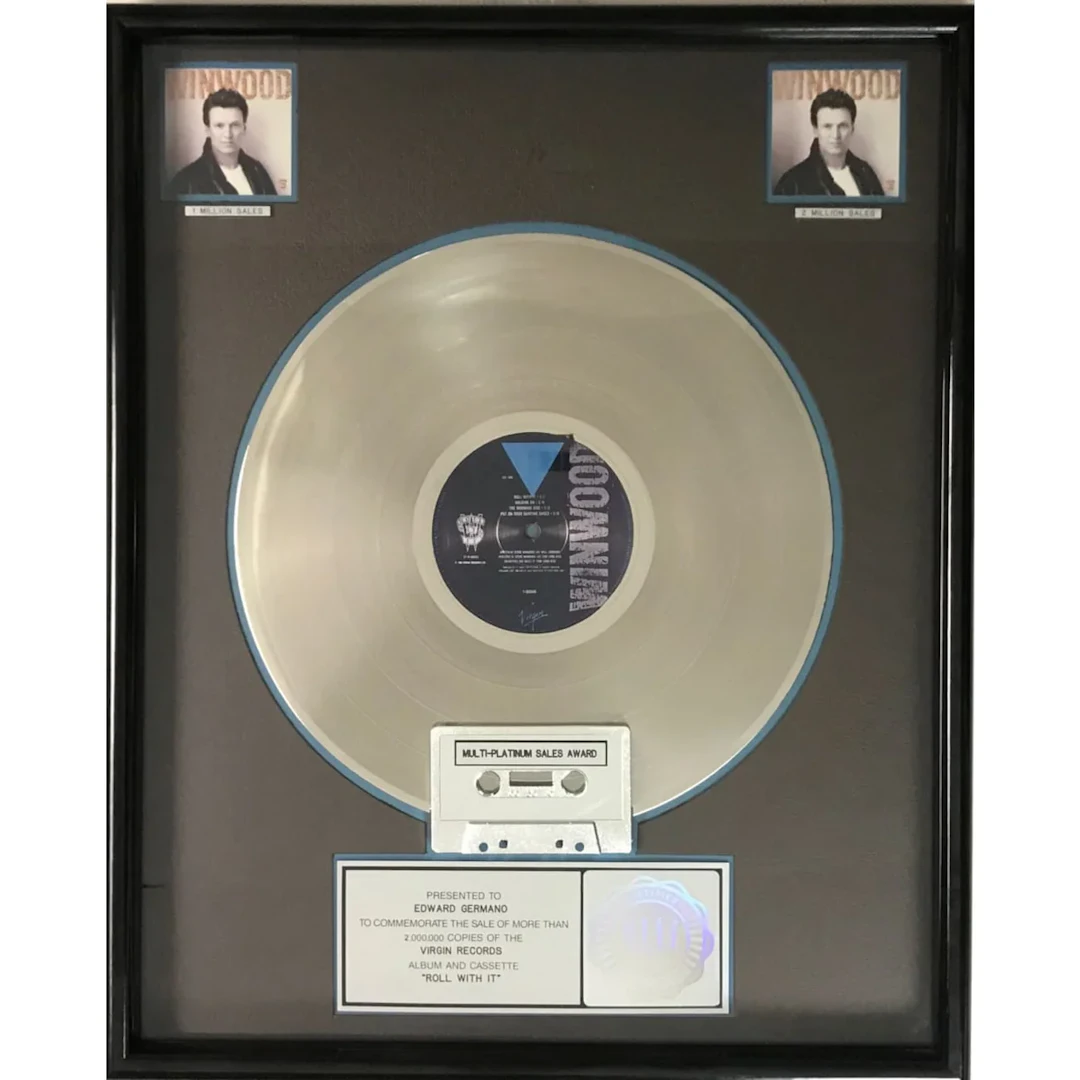 Steve Winwood Roll With It RIAA 2x Multi-Platinum Album Award
