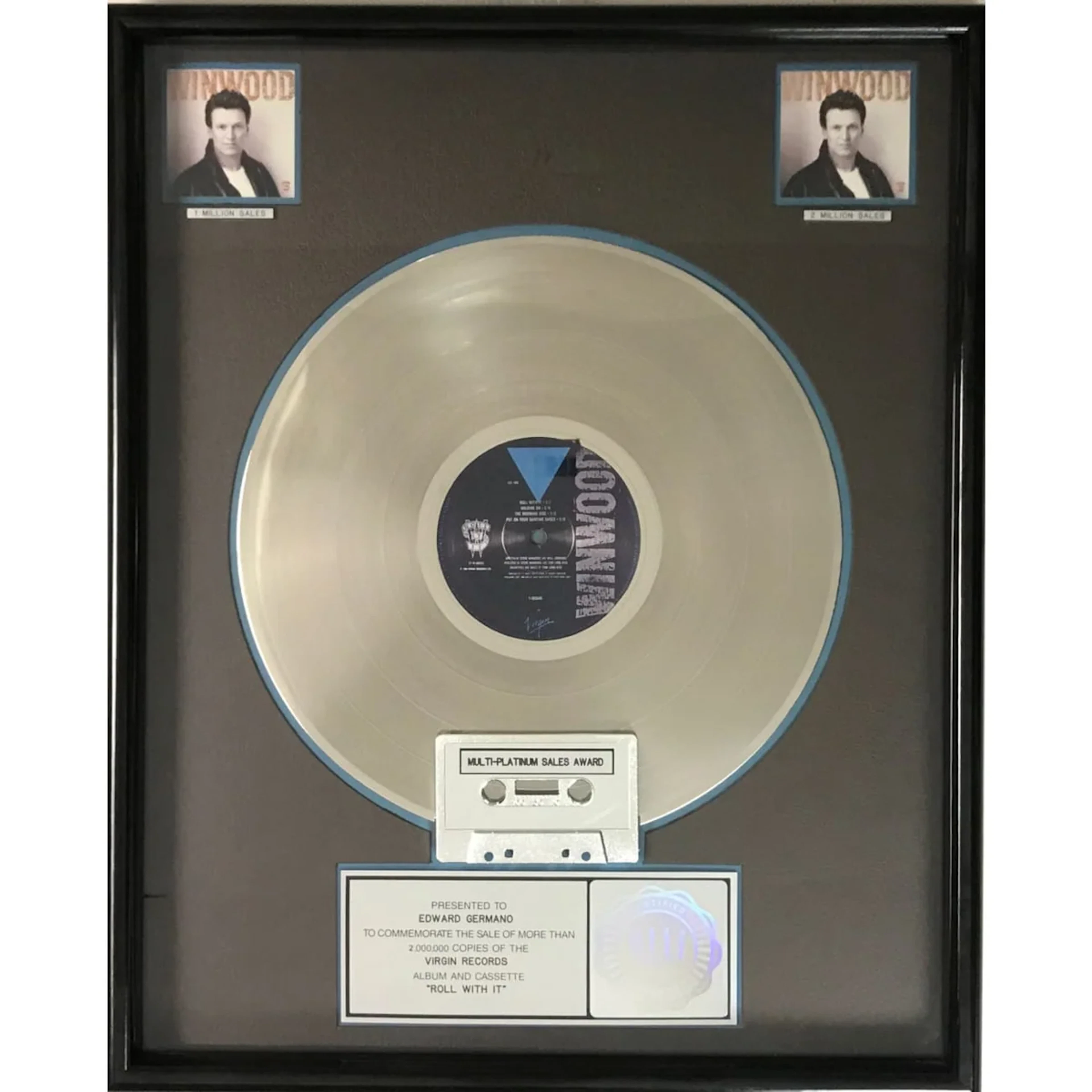 Steve Winwood Roll With It RIAA 2x Multi-Platinum Album Award
