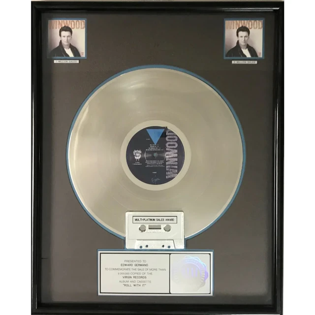 Steve Winwood Roll With It RIAA 2x Multi-Platinum Album Award
