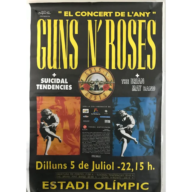 Guns N' Roses Original 1993 Barcelona Spain Concert Poster