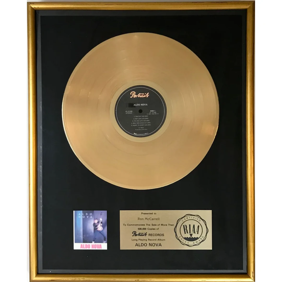 Aldo Nova debut RIAA Gold LP Award