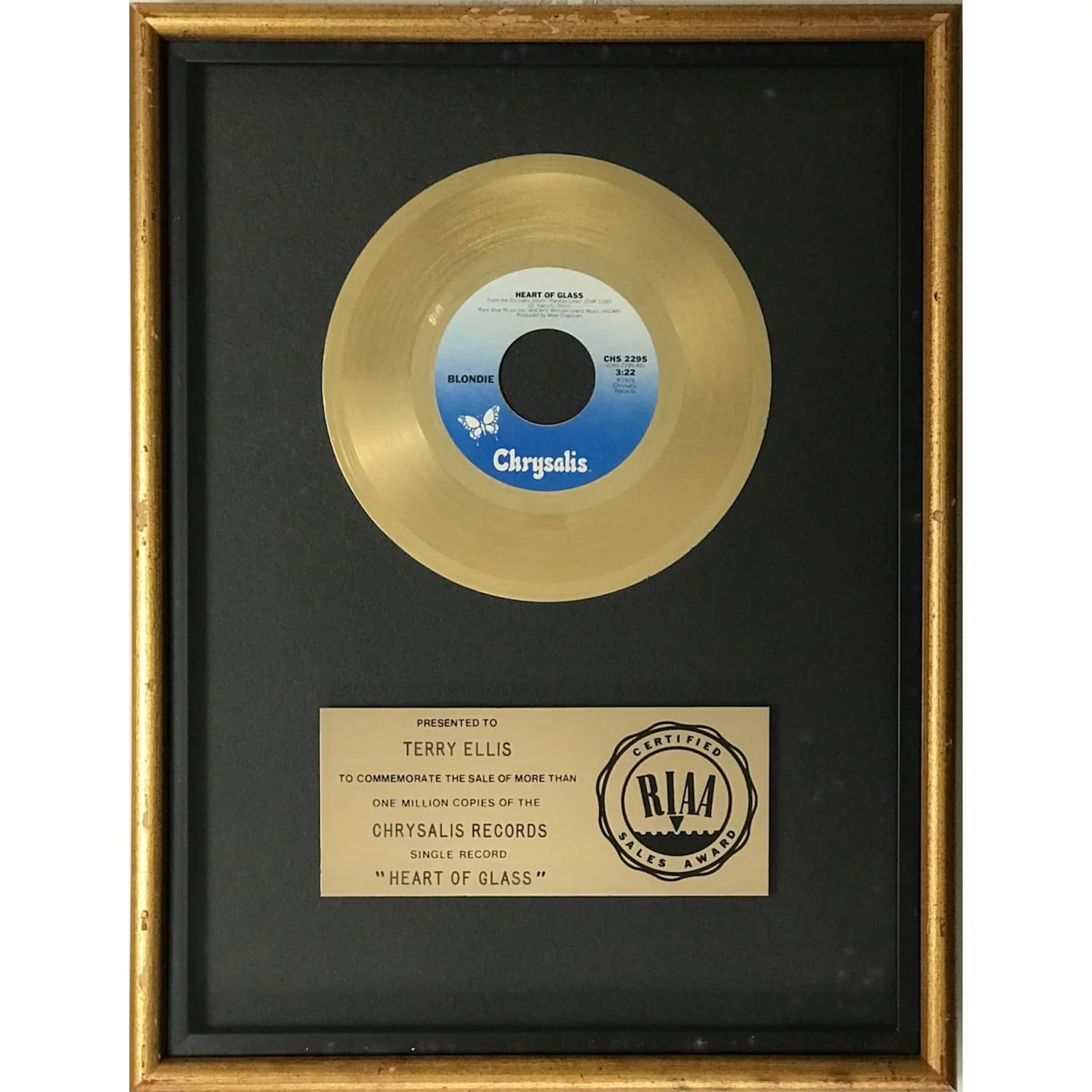 Blondie "Heart Of Glass" RIAA Gold Single Award