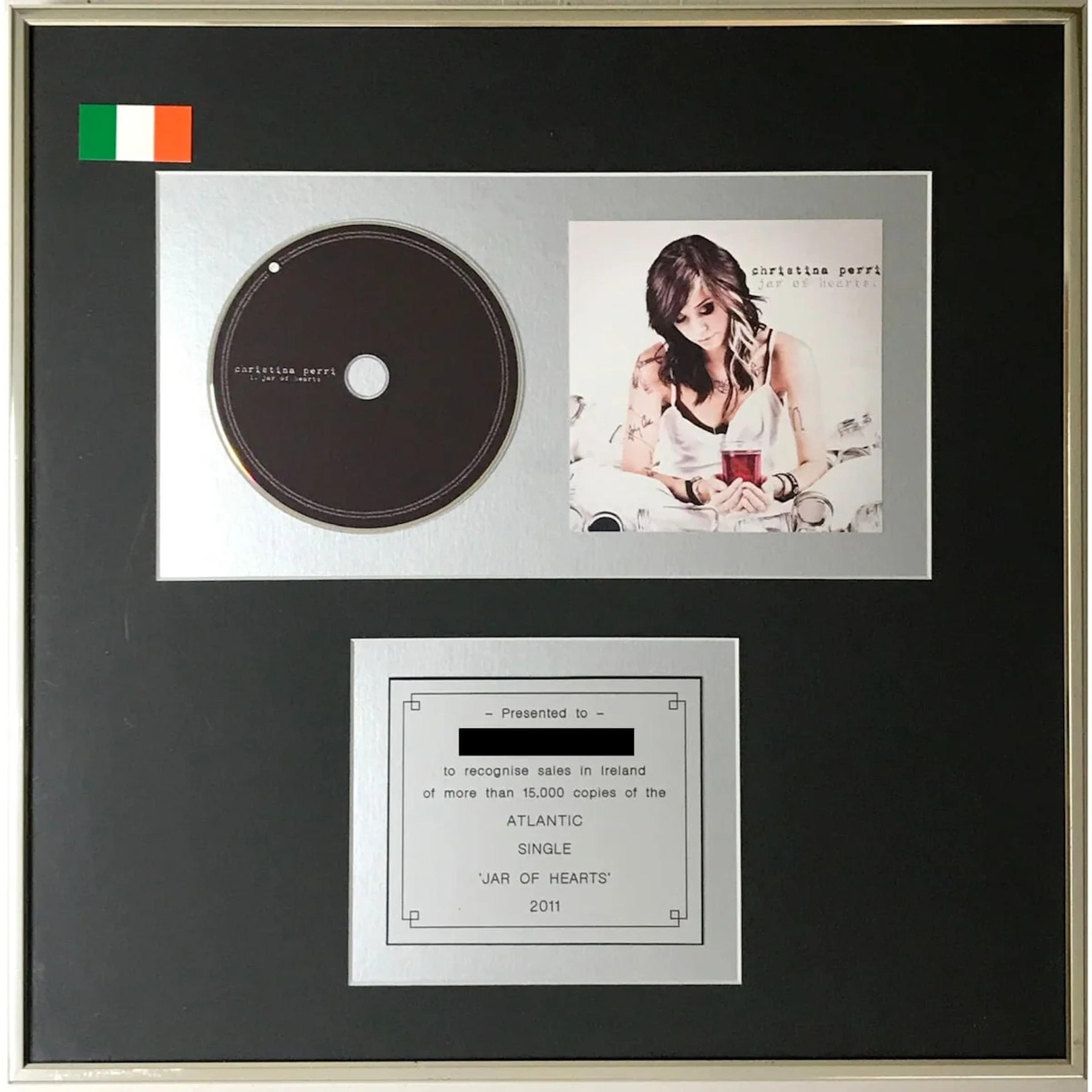 Christina Perri "Jar Of Hearts" Atlantic Records Ireland Single Award
